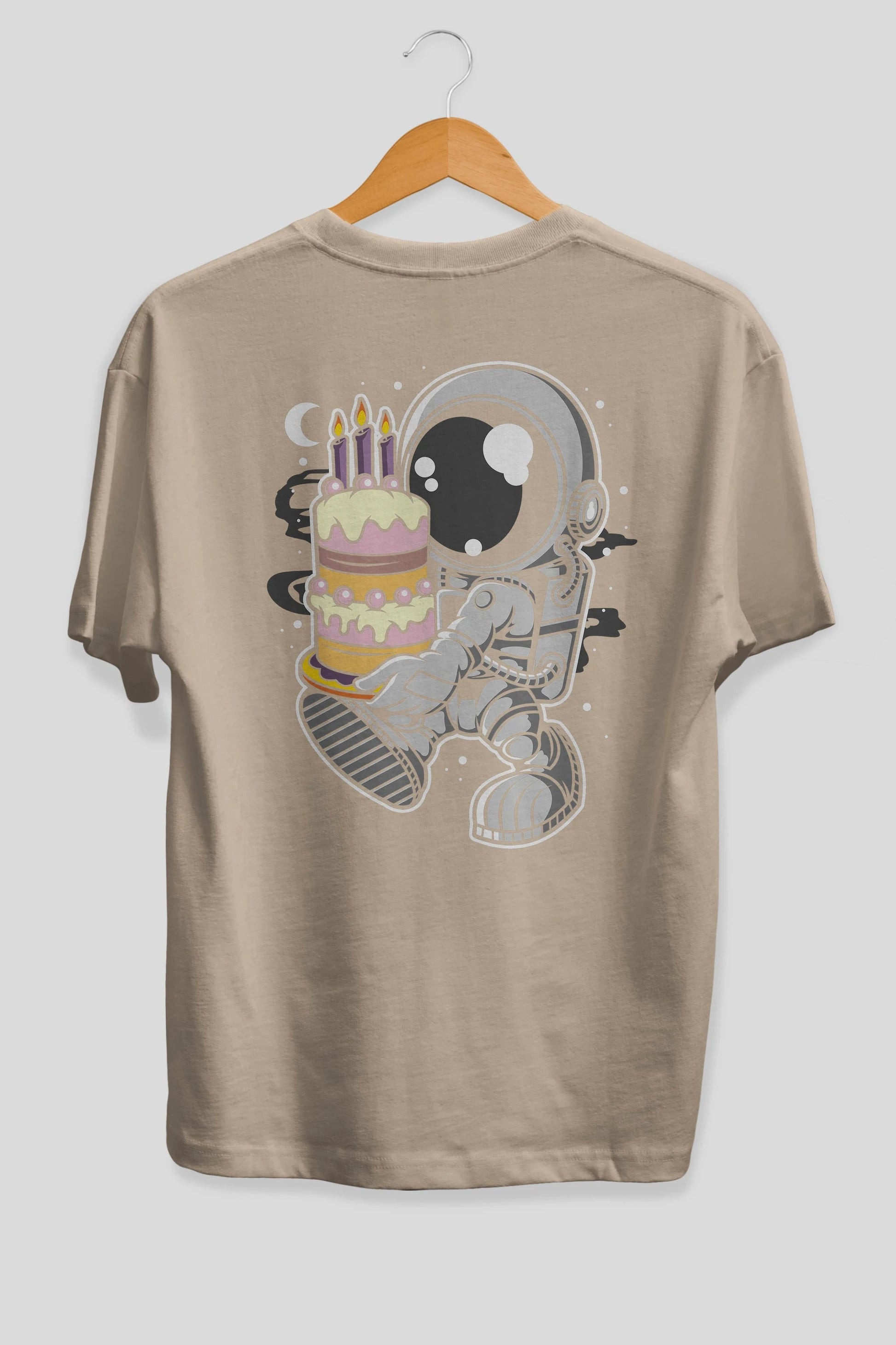 Astronaut Birthday Cake Arka Baskılı Oversize t-shirt Erkek Kadın Unisex