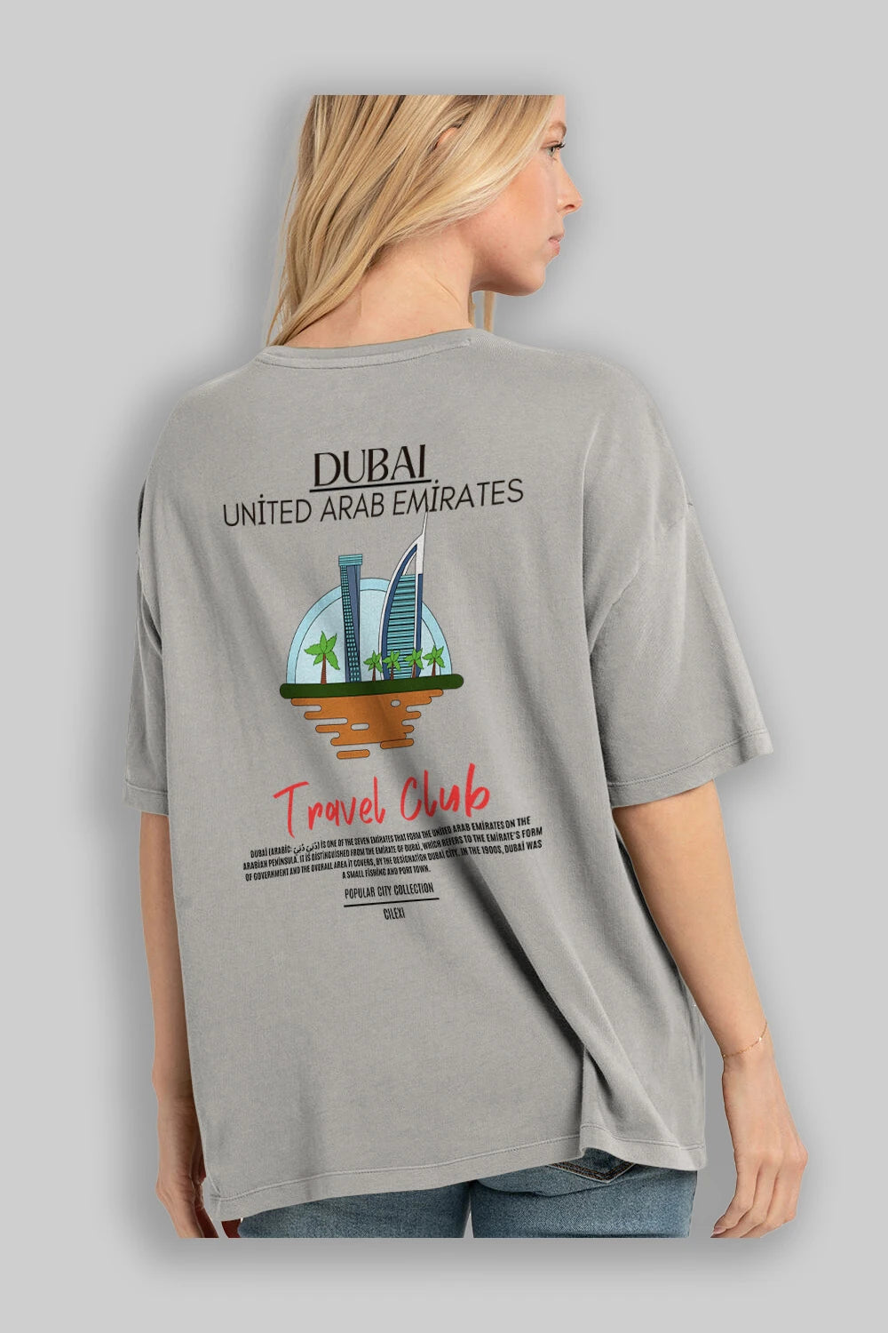 Dubai United Arab Emirates Arka Baskılı Oversize t-shirt Erkek Kadın Pamuk Bisiklet Yaka tişort