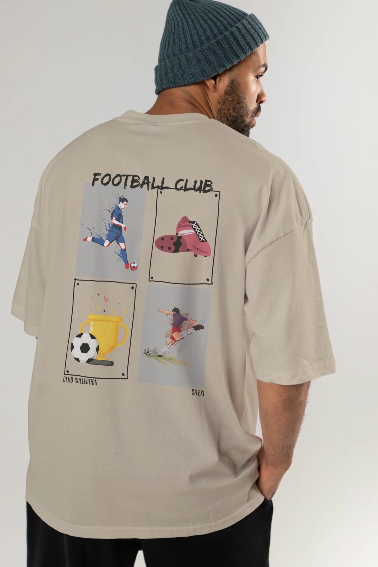 Football Club Arka Baskılı Oversize t-shirt Erkek Kadın %100 Pamuk Bisiklet Yaka tişort