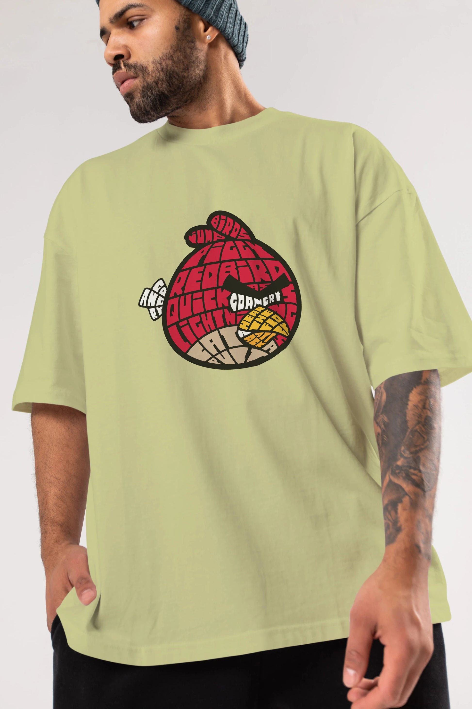 Bird With Anger Ön Baskılı Oversize t-shirt %100 pamuk Erkek Kadın Unisex