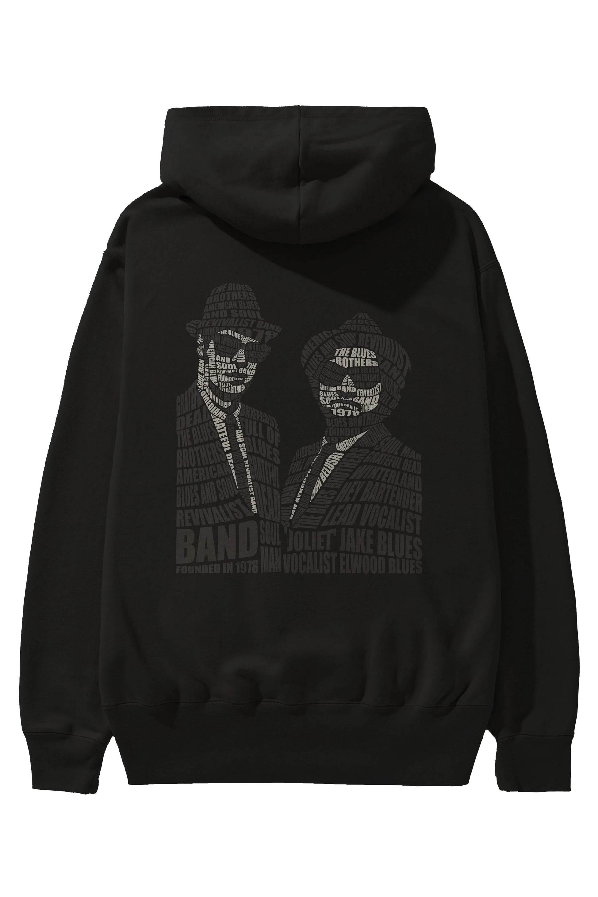 Blues Brothers Calligram Arka Baskılı Hoodie Oversize Kapüşonlu Sweatshirt Erkek Kadın Unisex