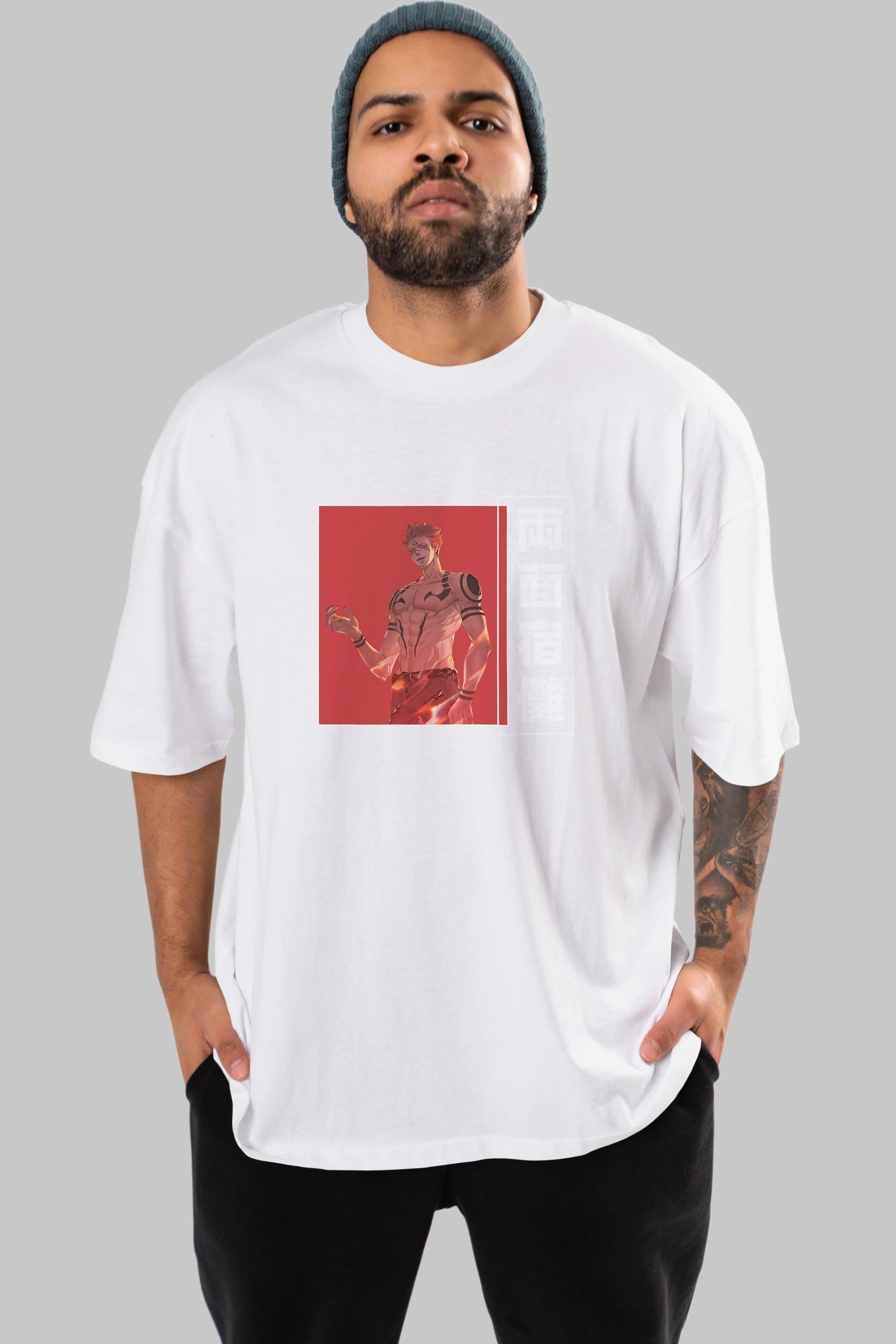 Sukuna Ryoumen 3 Anime Ön Baskılı Oversize t-shirt %100 pamuk Erkek Kadın Unisex