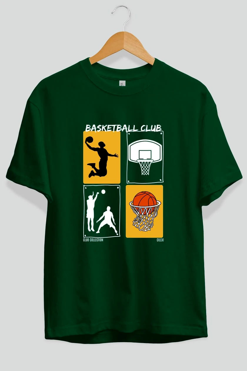 Basketball Club ön Baskılı Oversize t-shirt Erkek Kadın %100 Pamuk Bisiklet Yaka tişort