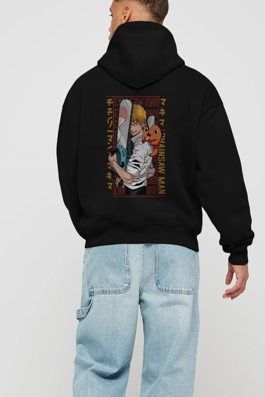 Chainsaw DENJI Anime Arka Baskılı Hoodie Oversize Kapüşonlu Sweatshirt Erkek Kadın Unisex