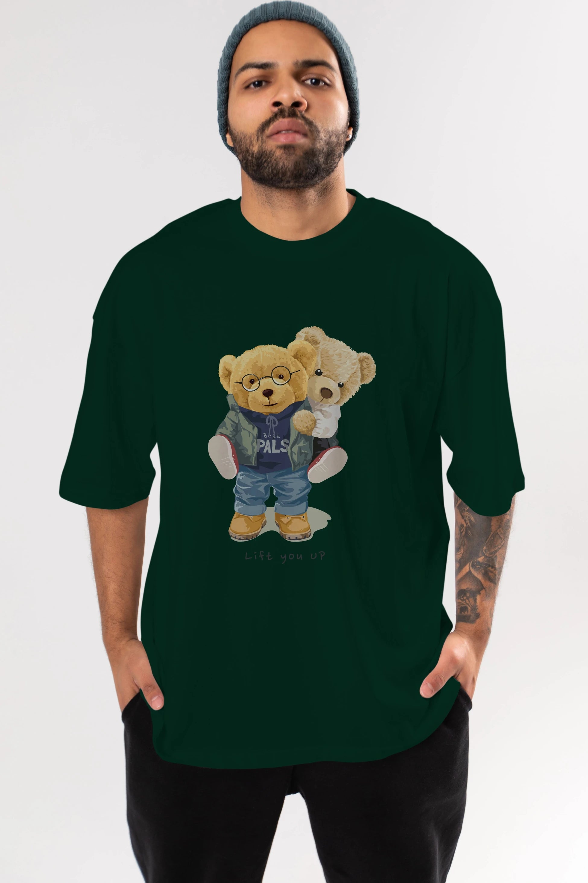 Teddy Bear Lift You Up Ön Baskılı Oversize t-shirt Erkek Kadın Unisex %100 Pamuk