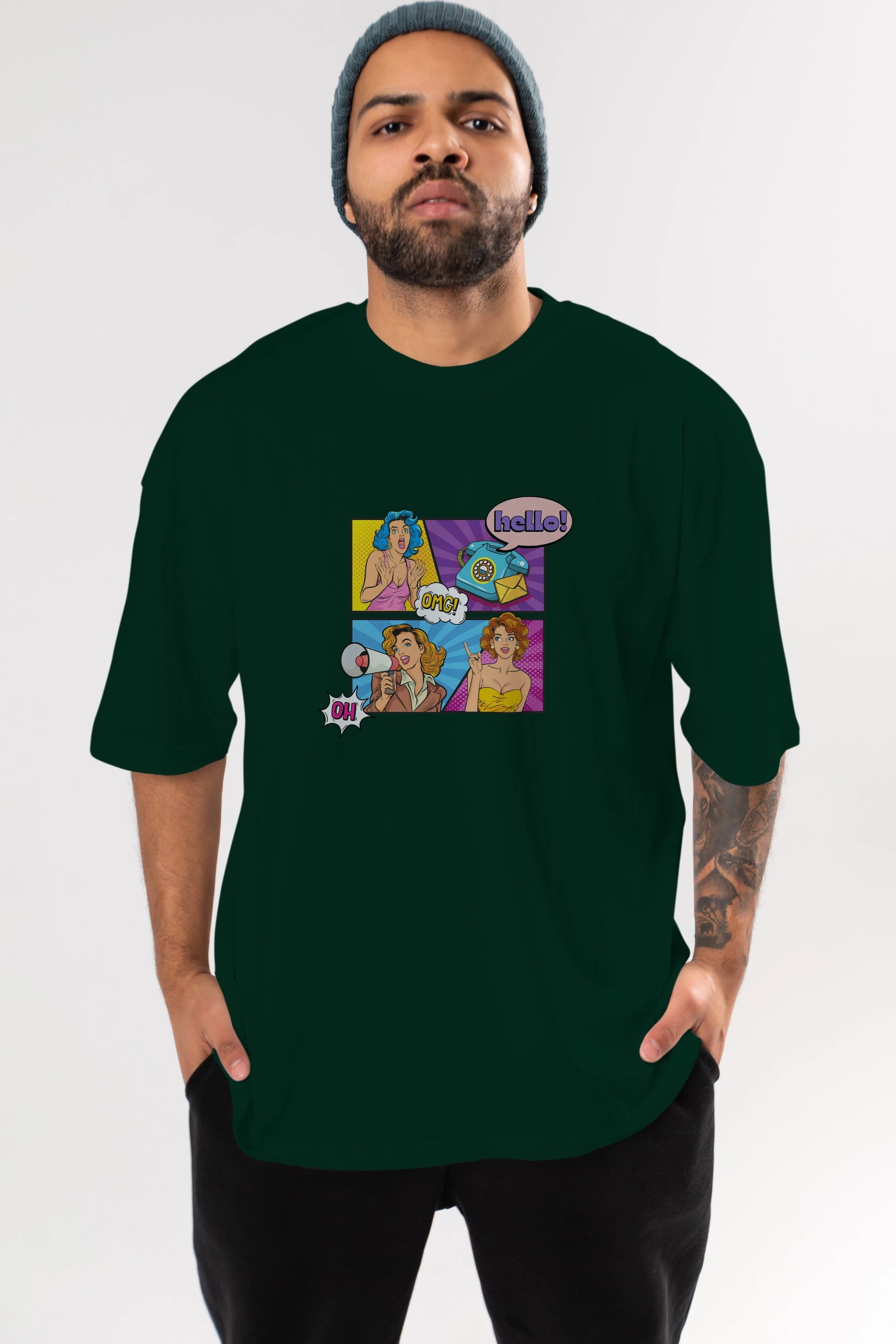 Hello OMG Ön Baskılı Oversize t-shirt Erkek Kadın Unisex