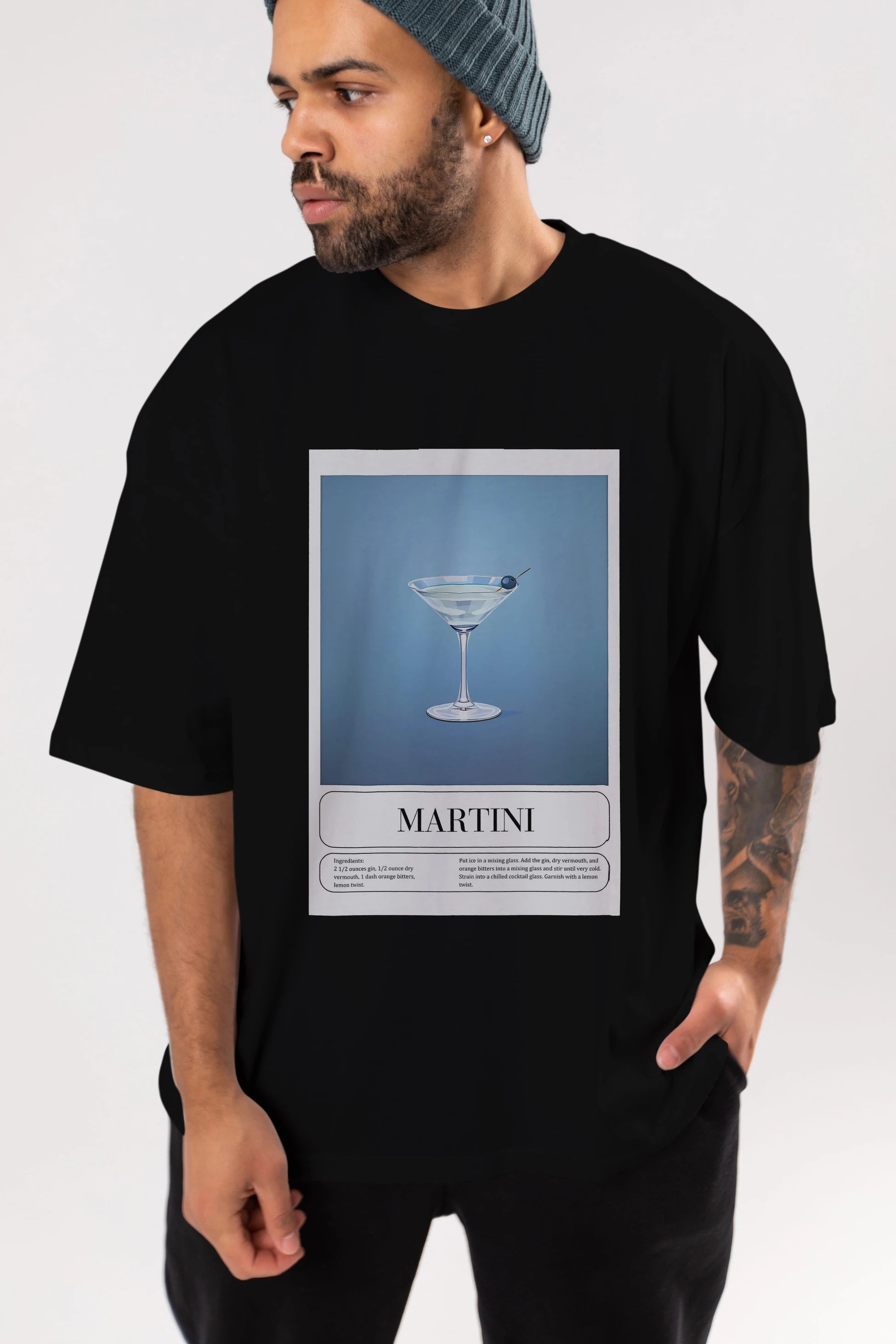 Martini Ön Baskılı Oversize t-shirt Erkek Kadın Unisex %100 Pamuk Bisiklet Yaka tişort