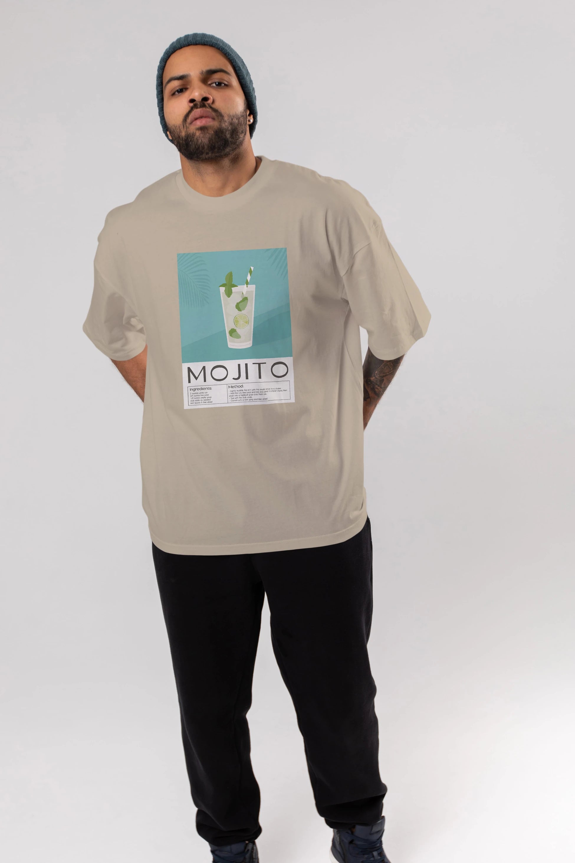Mojito 4 Ön Baskılı Oversize t-shirt Erkek Kadın Unisex %100 Pamuk Bisiklet Yaka tişort