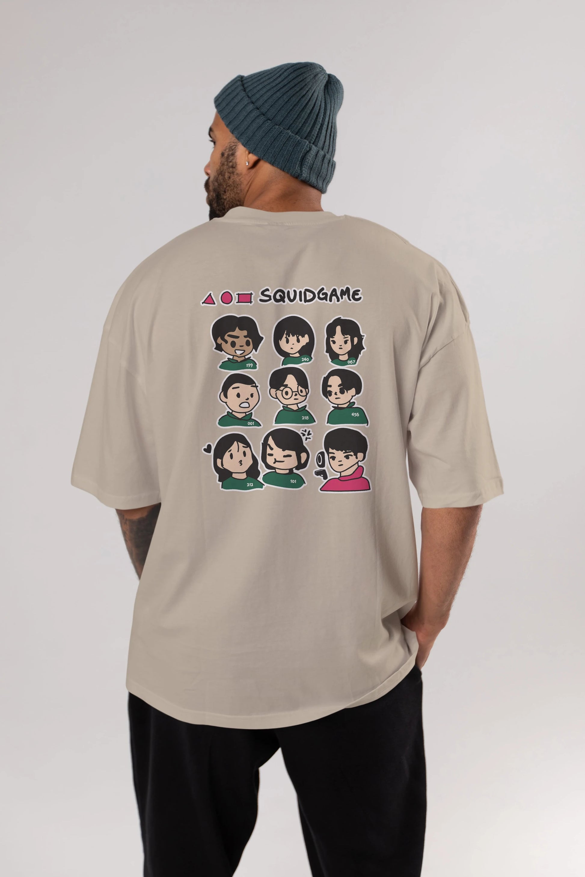Squid Game (3) Arka Baskılı Oversize t-shirt Erkek Kadın Unisex %100 Pamuk Bisiklet Yaka tişort