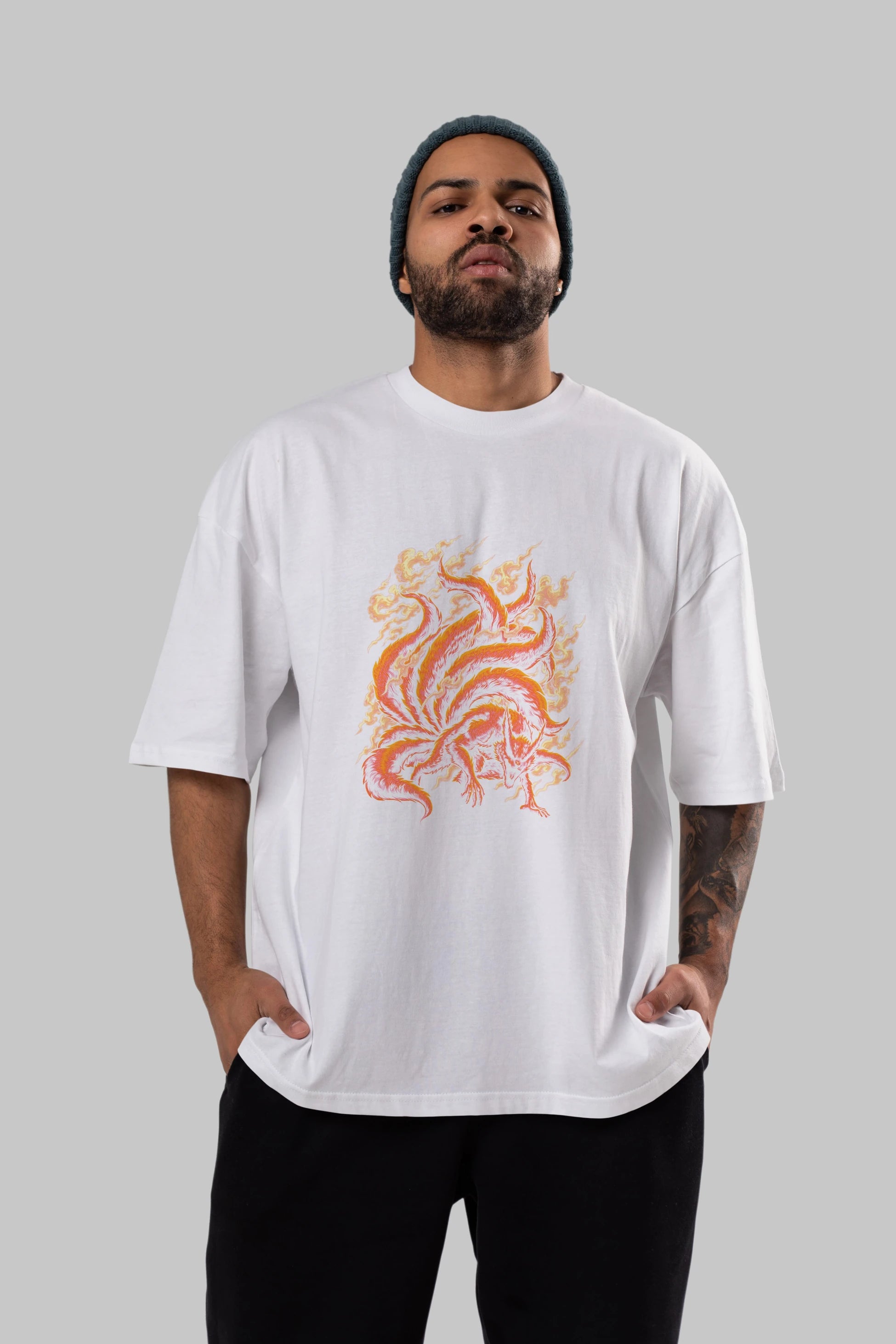 NARUTO KYUUBI Anime Ön Baskılı Oversize t-shirt %100 pamuk Erkek Kadın Unisex