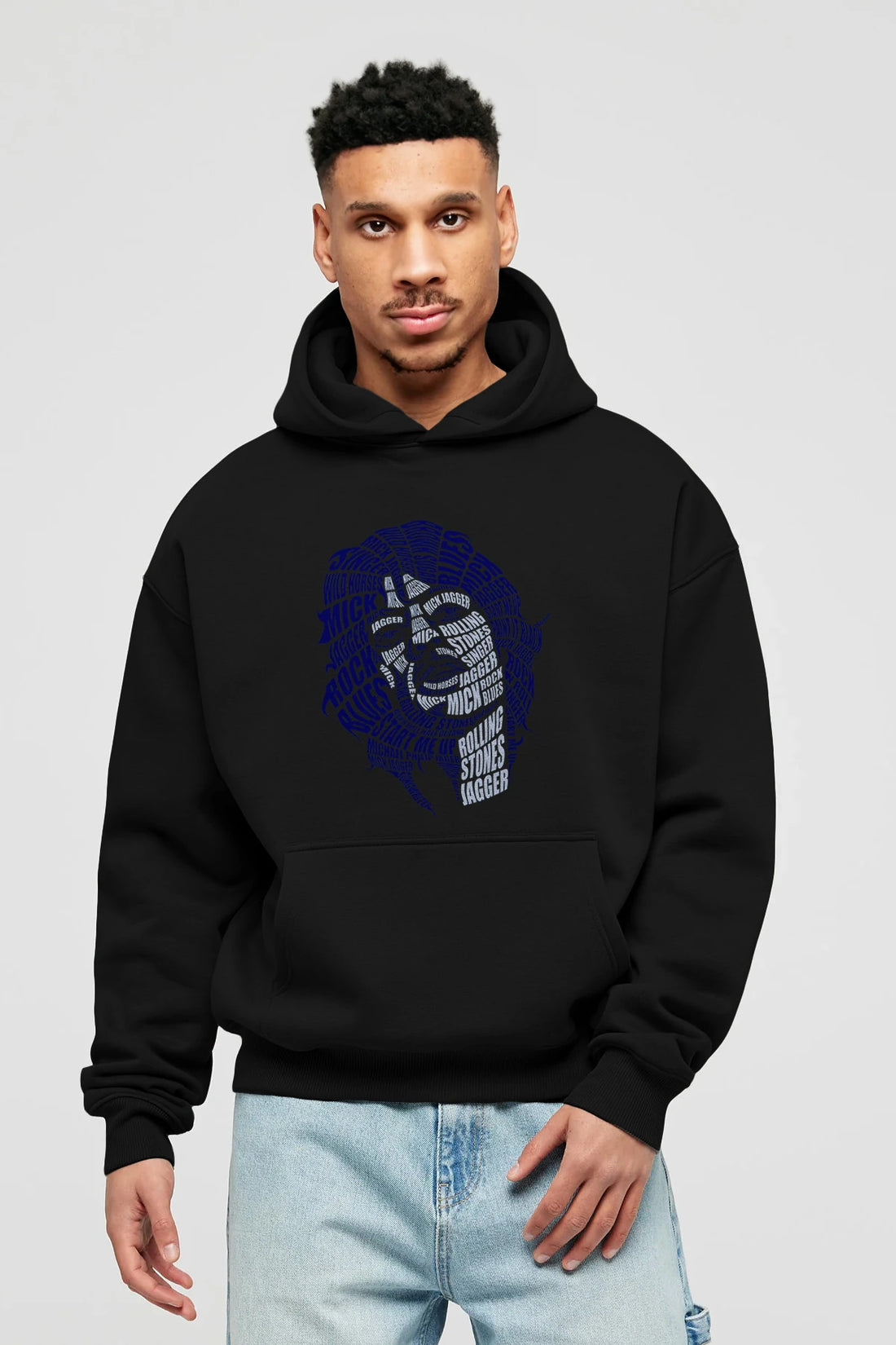 Mick Jagger Calligram Ön Baskılı Hoodie Oversize Kapüşonlu Sweatshirt Erkek Kadın Unisex