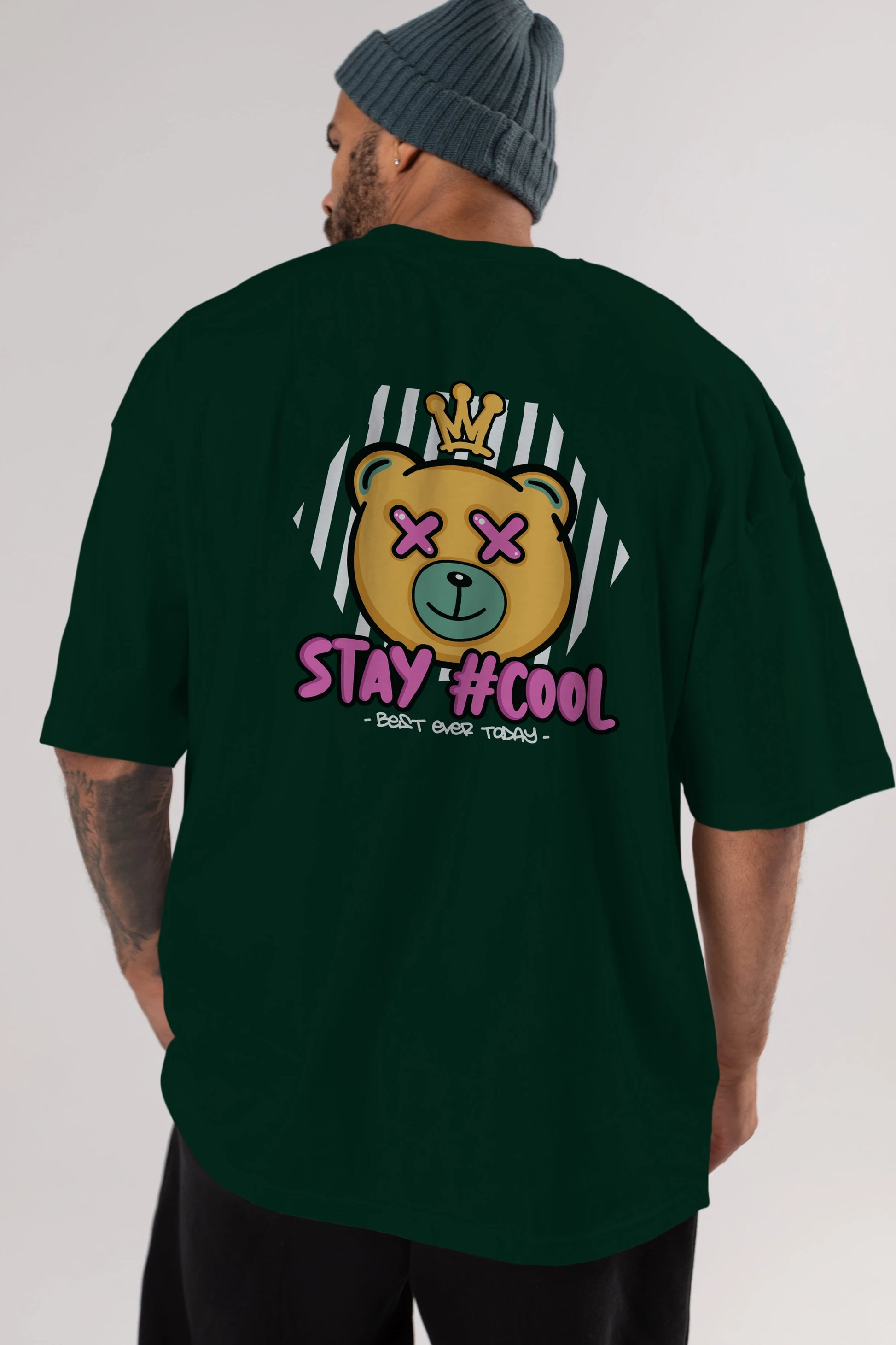 Stay Cool Bear Arka Baskılı Oversize t-shirt Erkek Kadın Unisex