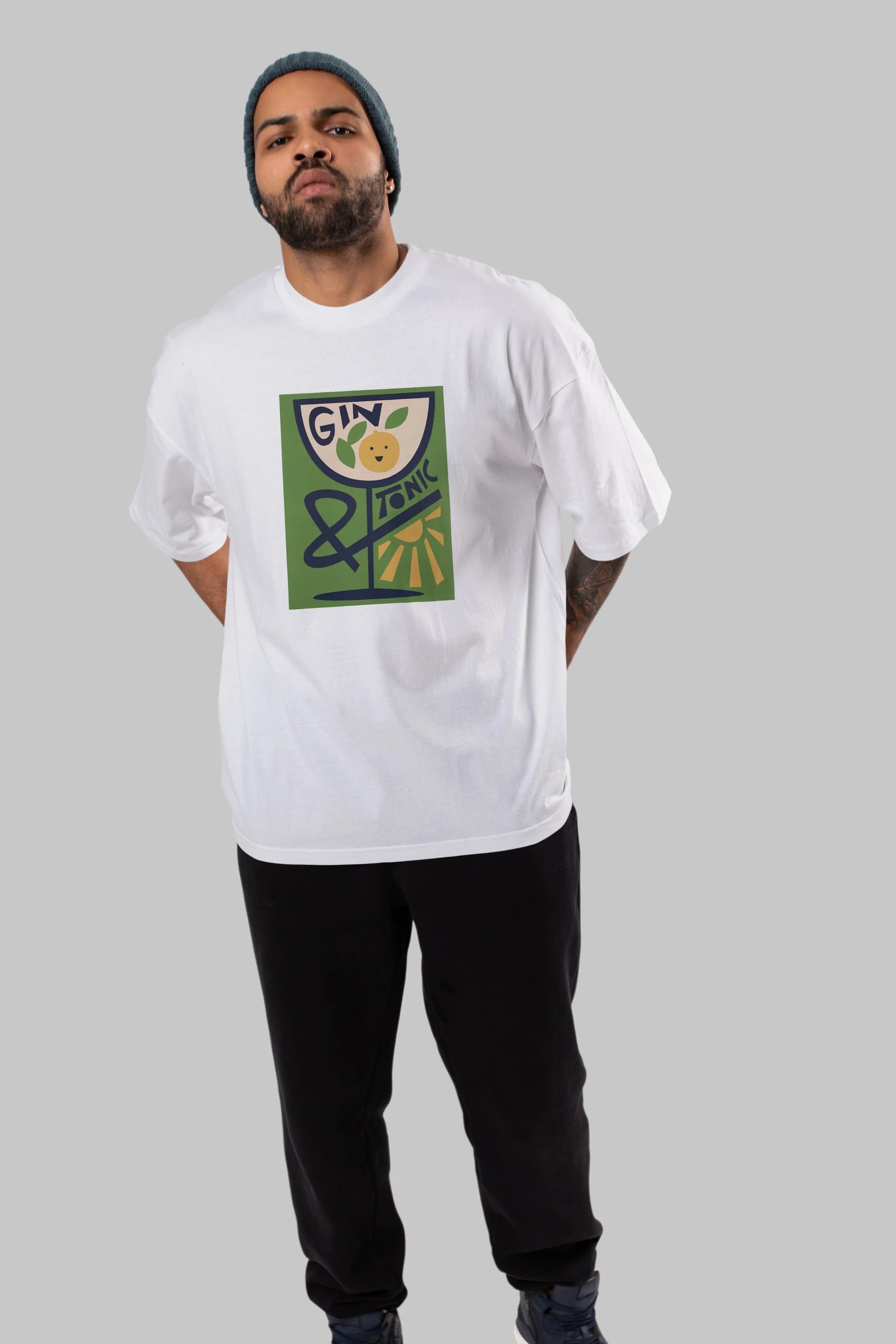 Gin Tonic 3 Ön Baskılı Oversize t-shirt Erkek Kadın Unisex %100 Pamuk Bisiklet Yaka tişort