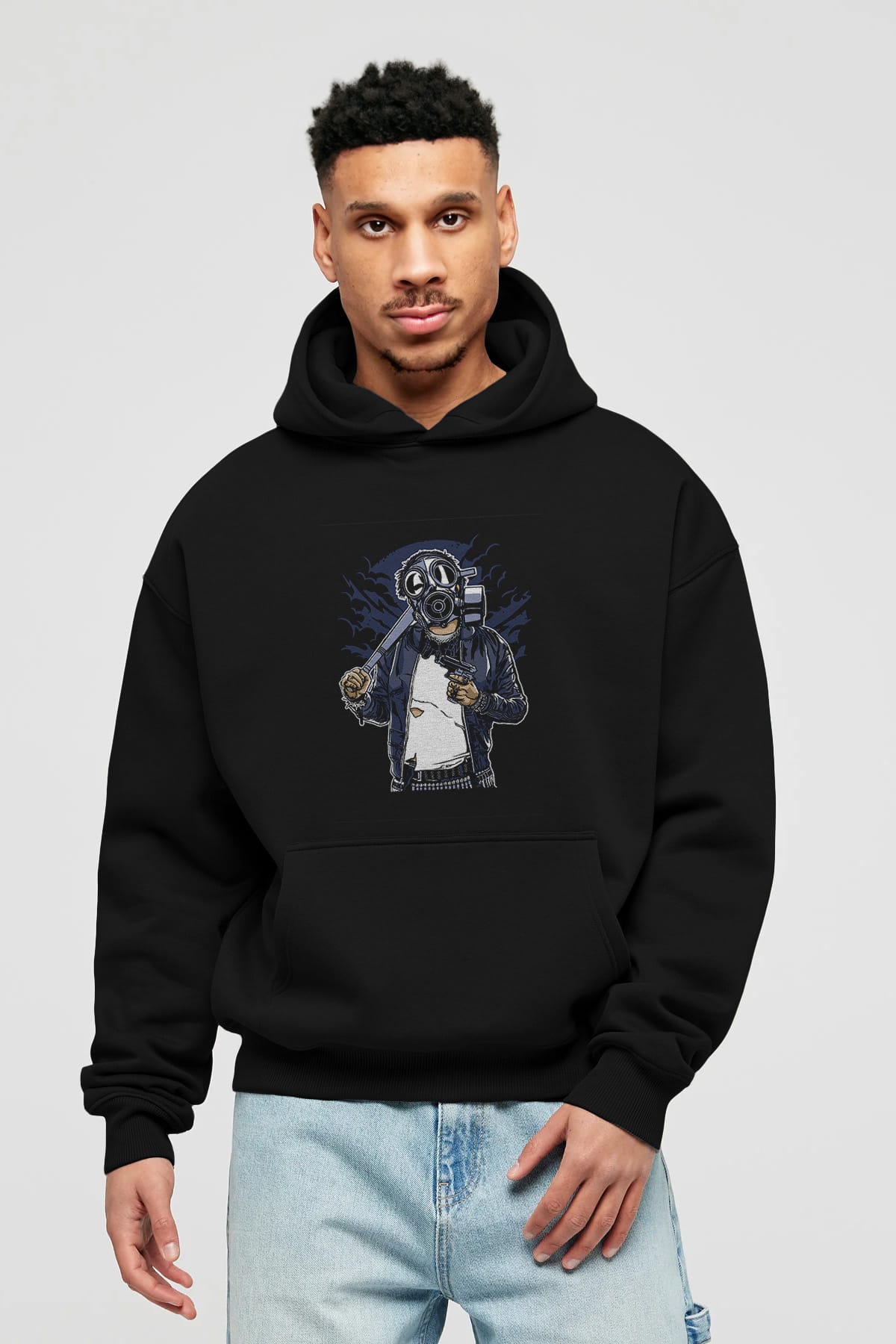 Gasmask Bastard Ön Baskılı Hoodie Oversize Kapüşonlu Sweatshirt Erkek Kadın Unisex
