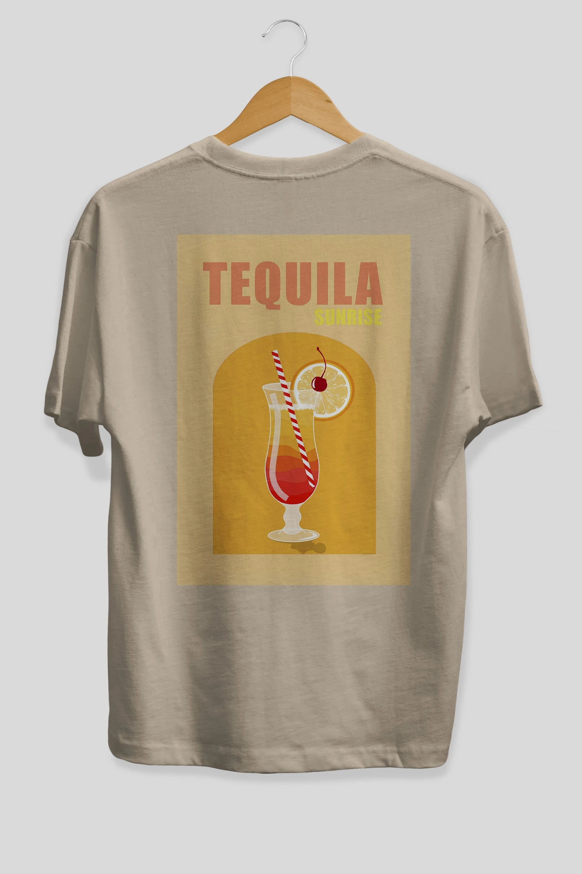 Tequila Sunrise Arka Baskılı Oversize t-shirt Erkek Kadın Unisex %100 Pamuk Bisiklet Yaka tişort