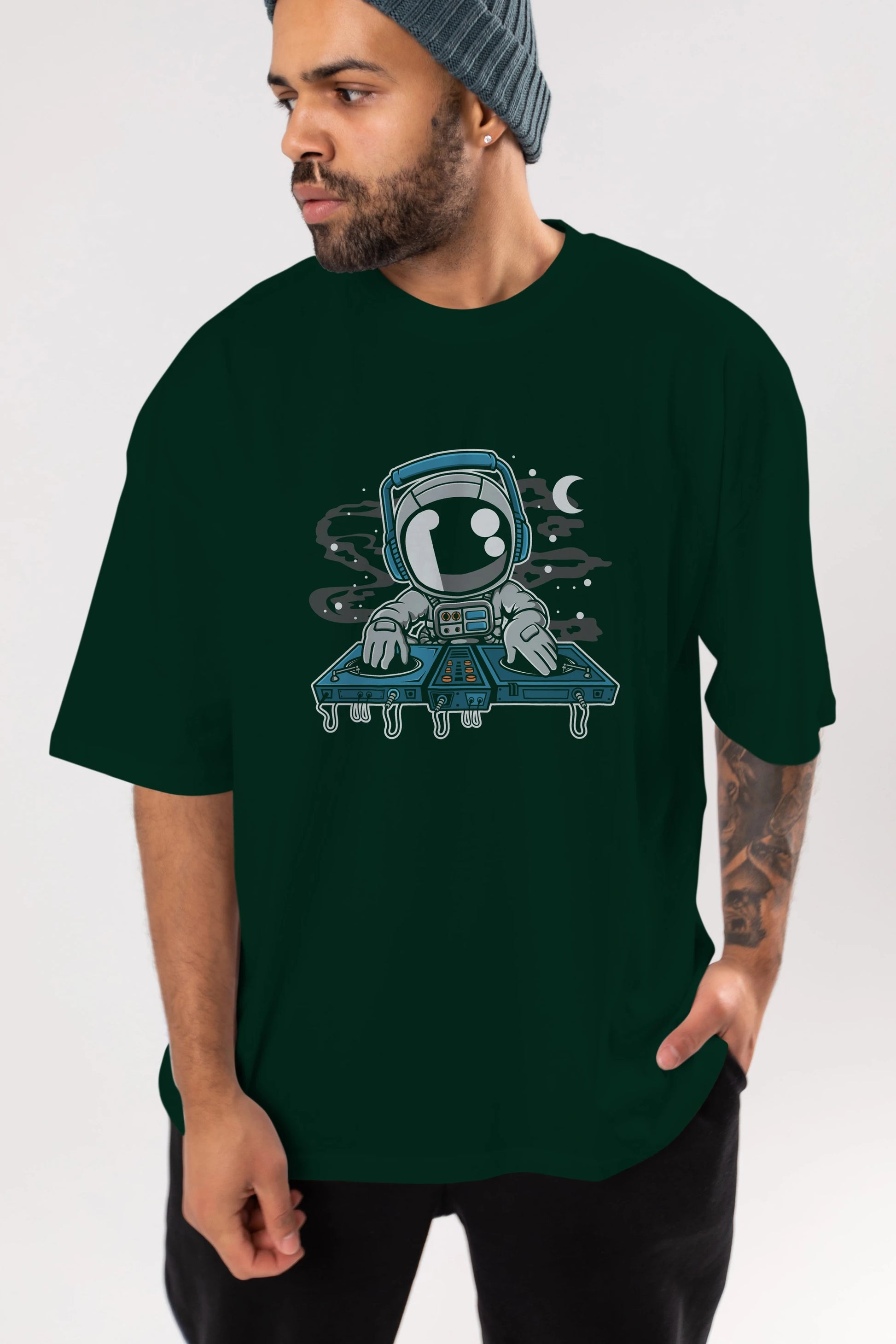 Astronaut Turntable Ön Baskılı Oversize t-shirt Erkek Kadın Unisex