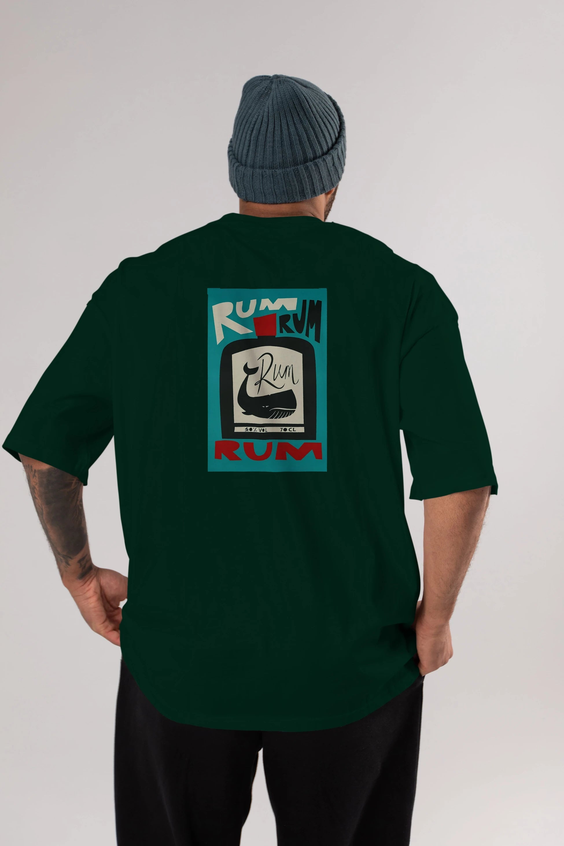 Rum Arka Baskılı Oversize t-shirt Erkek Kadın Unisex %100 Pamuk Bisiklet Yaka tişort