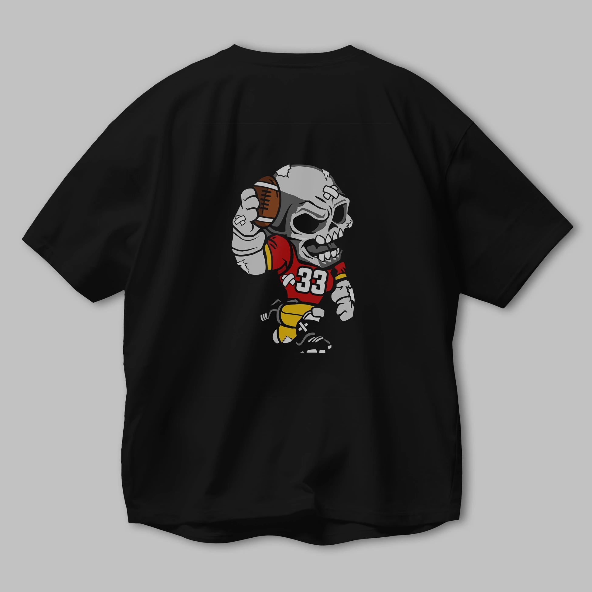 Skull Football Player Arka Baskılı Oversize t-shirt Erkek Kadın Unisex %100 Pamuk tişort