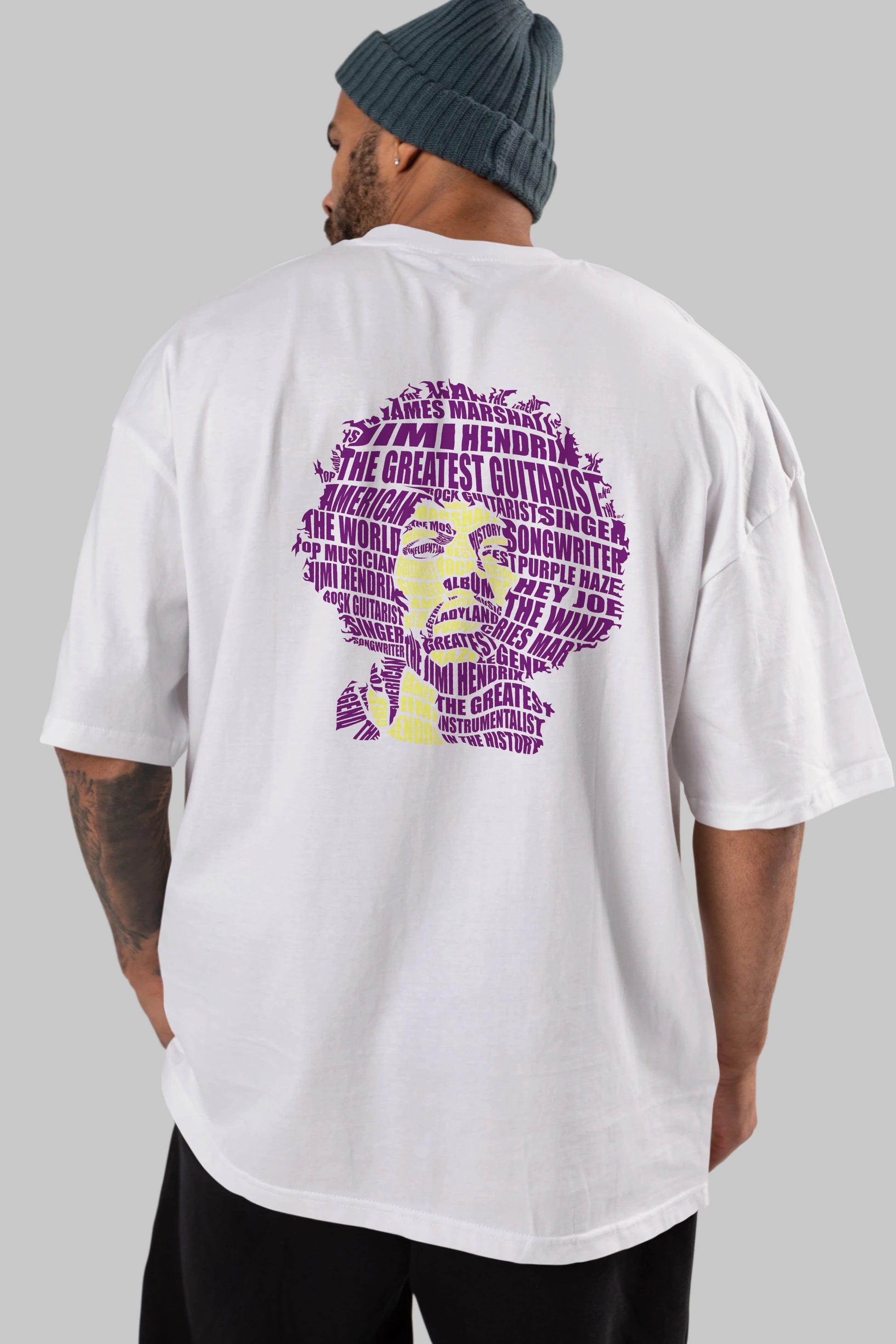 Jimmy Hendrix Calligram Arka Baskılı Oversize t-shirt %100 pamuk Erkek Kadın Unisex