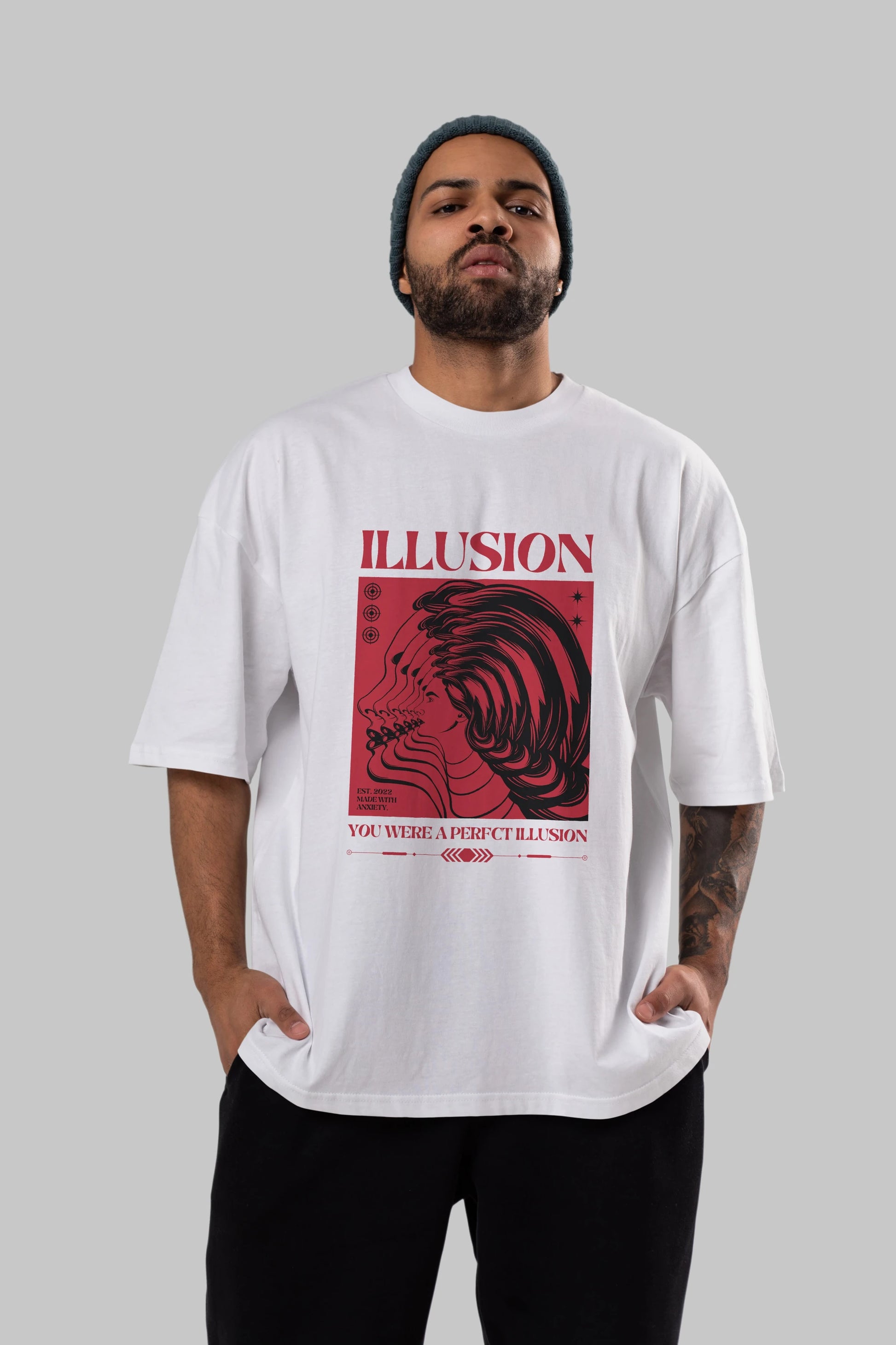 Illusion Streetwear Ön Baskılı Oversize t-shirt Erkek Kadın Unisex