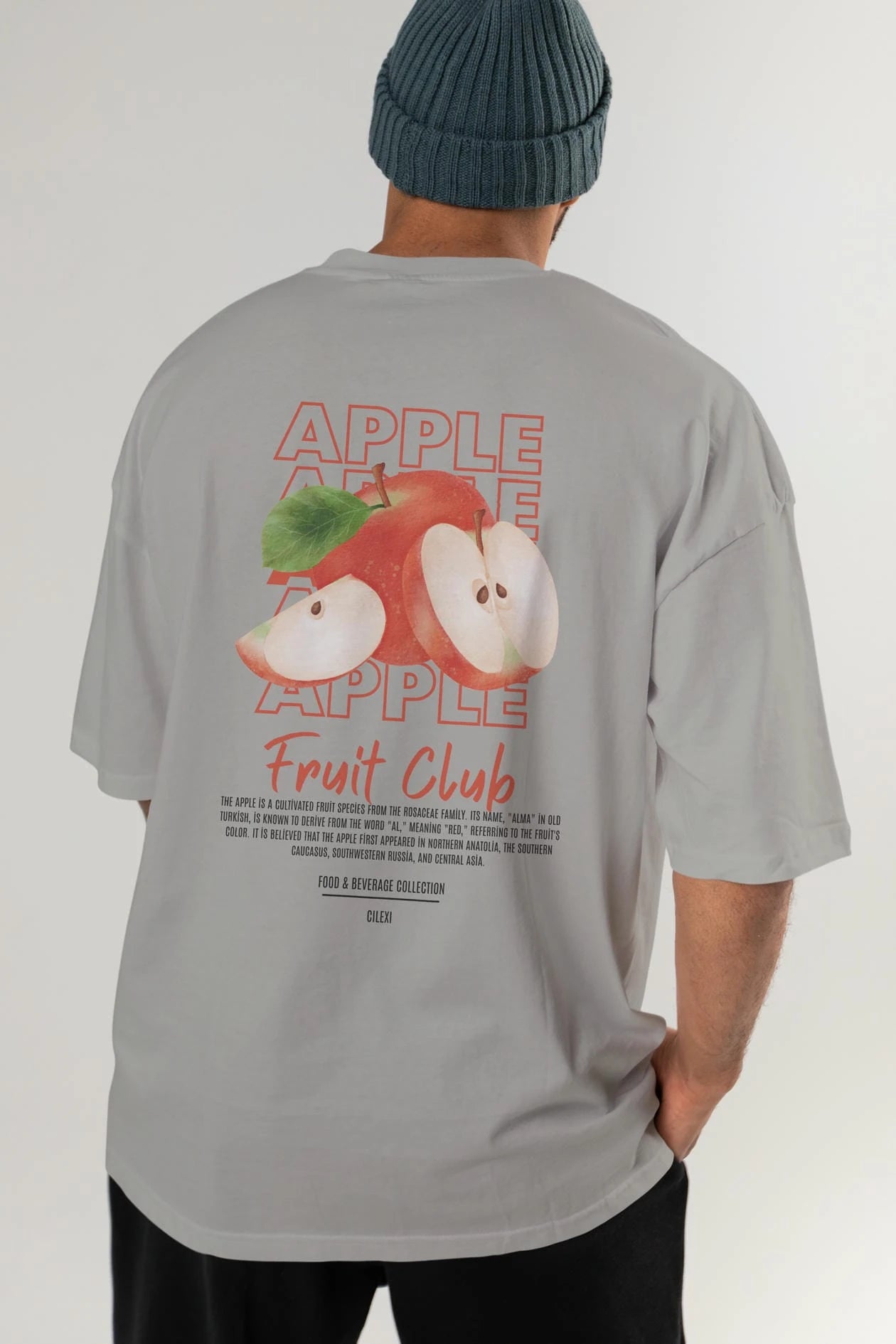 Apple Arka Baskılı Oversize t-shirt Erkek Kadın Pamuk Bisiklet Yaka tişort