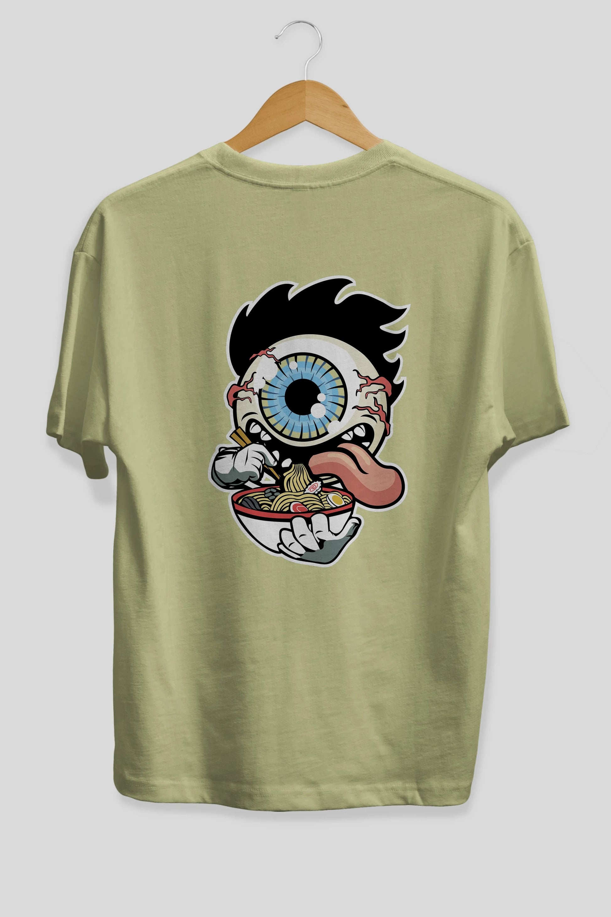 Eyeball Ramen Arka Baskılı Oversize t-shirt Erkek Kadın Unisex %100 Pamuk tişort