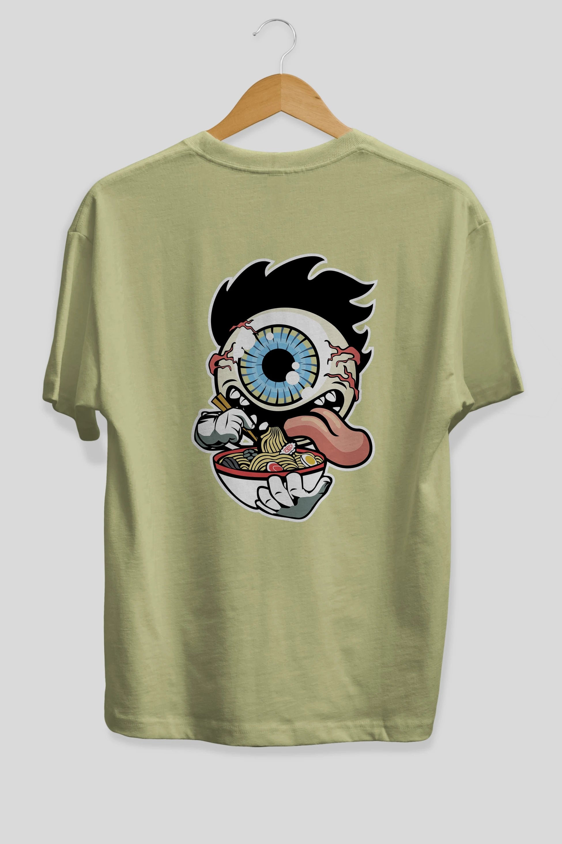 Eyeball Ramen Arka Baskılı Oversize t-shirt Erkek Kadın Unisex %100 Pamuk tişort