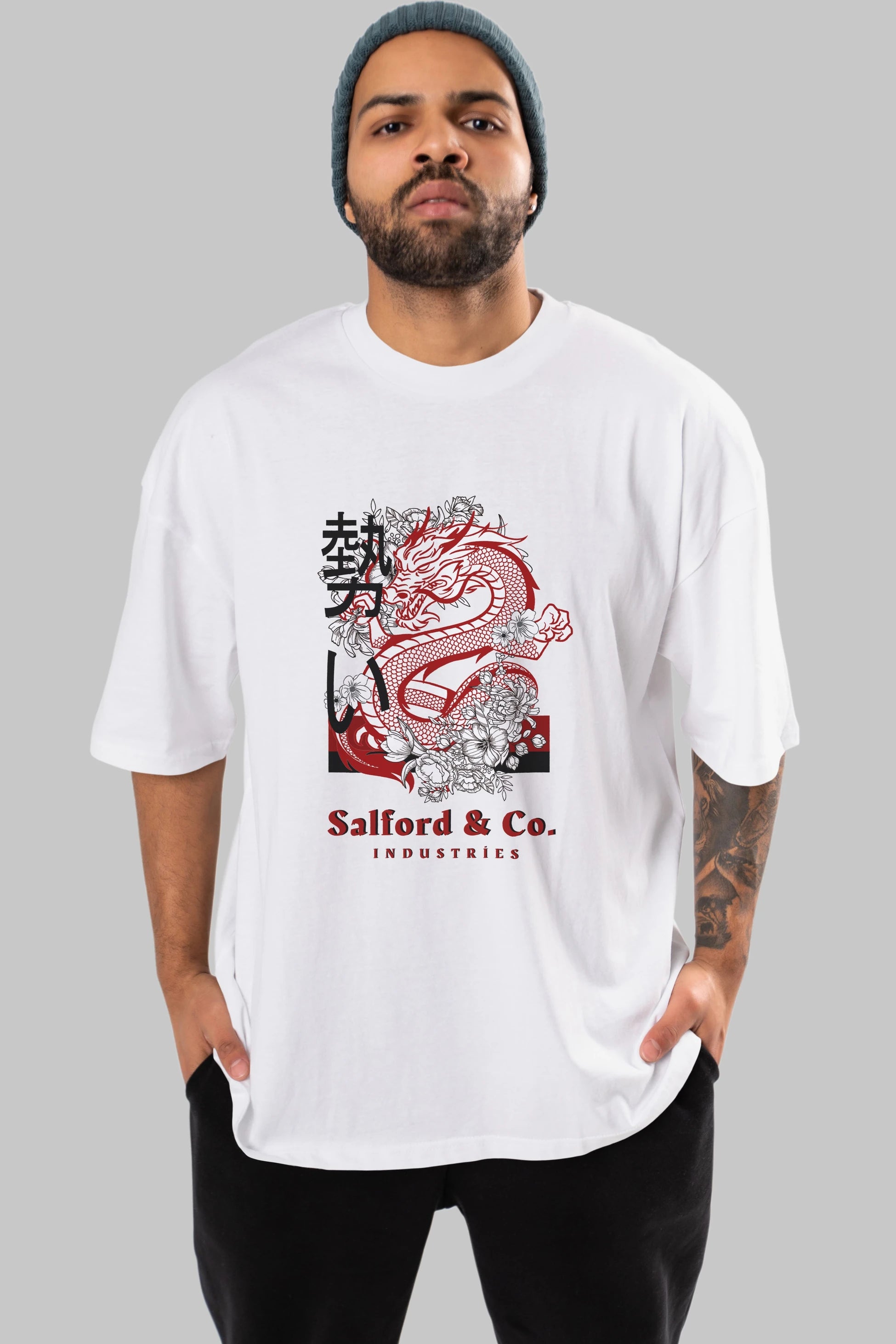Dragon Ön Baskılı Oversize t-shirt Erkek Kadın Unisex