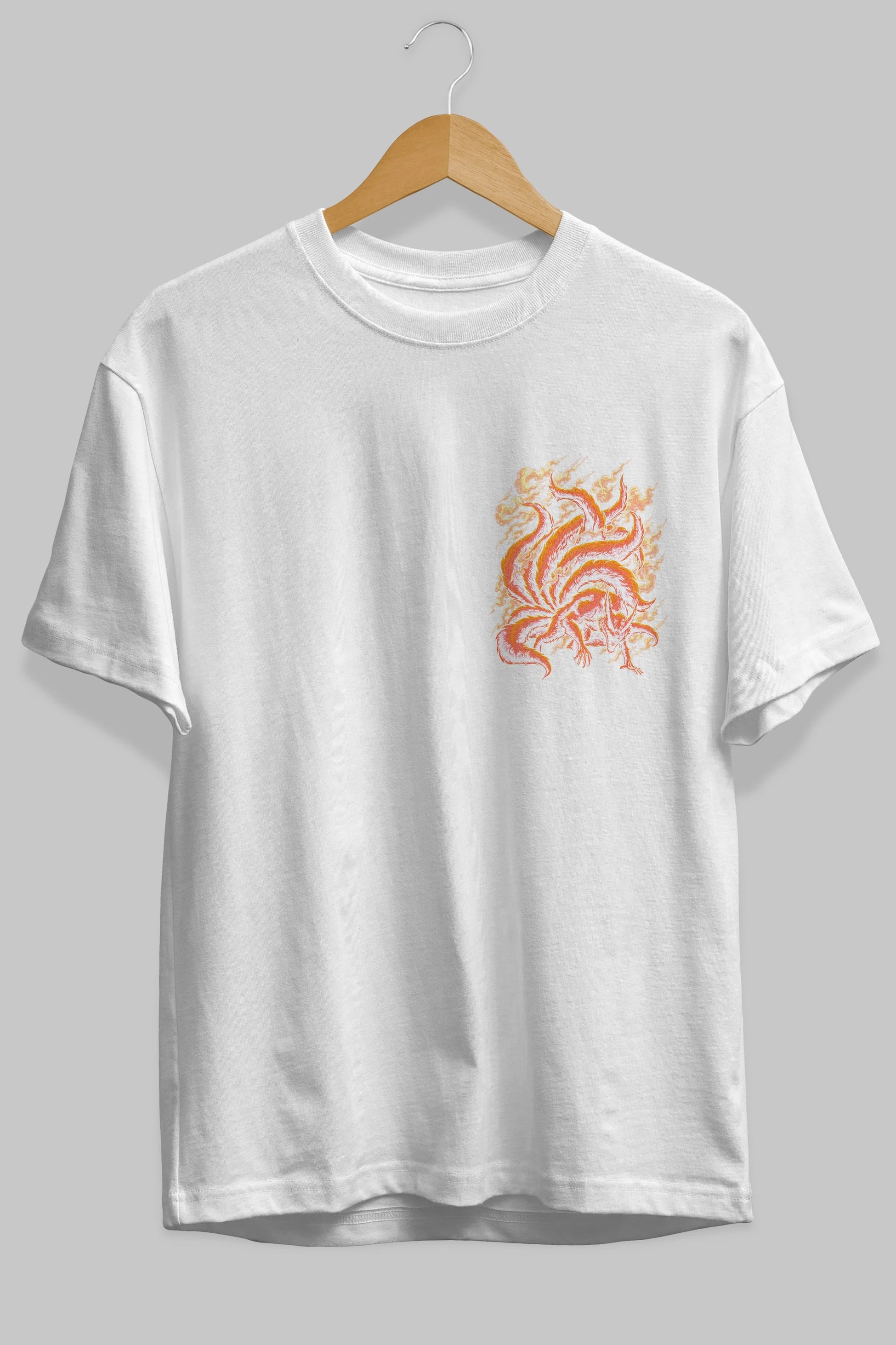 NARUTO KYUUBI Ön Sol Baskılı Oversize t-shirt Erkek Kadın Unisex %100 Pamuk Bisiklet Yaka tişort