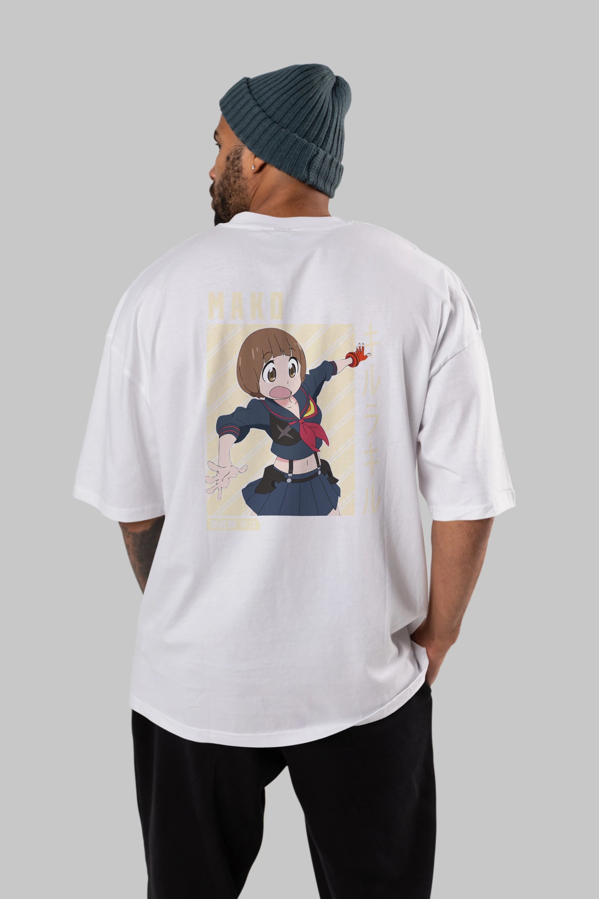 Mako Mankanshoku 1 Anime Arka Baskılı Oversize t-shirt Erkek Kadın Unisex