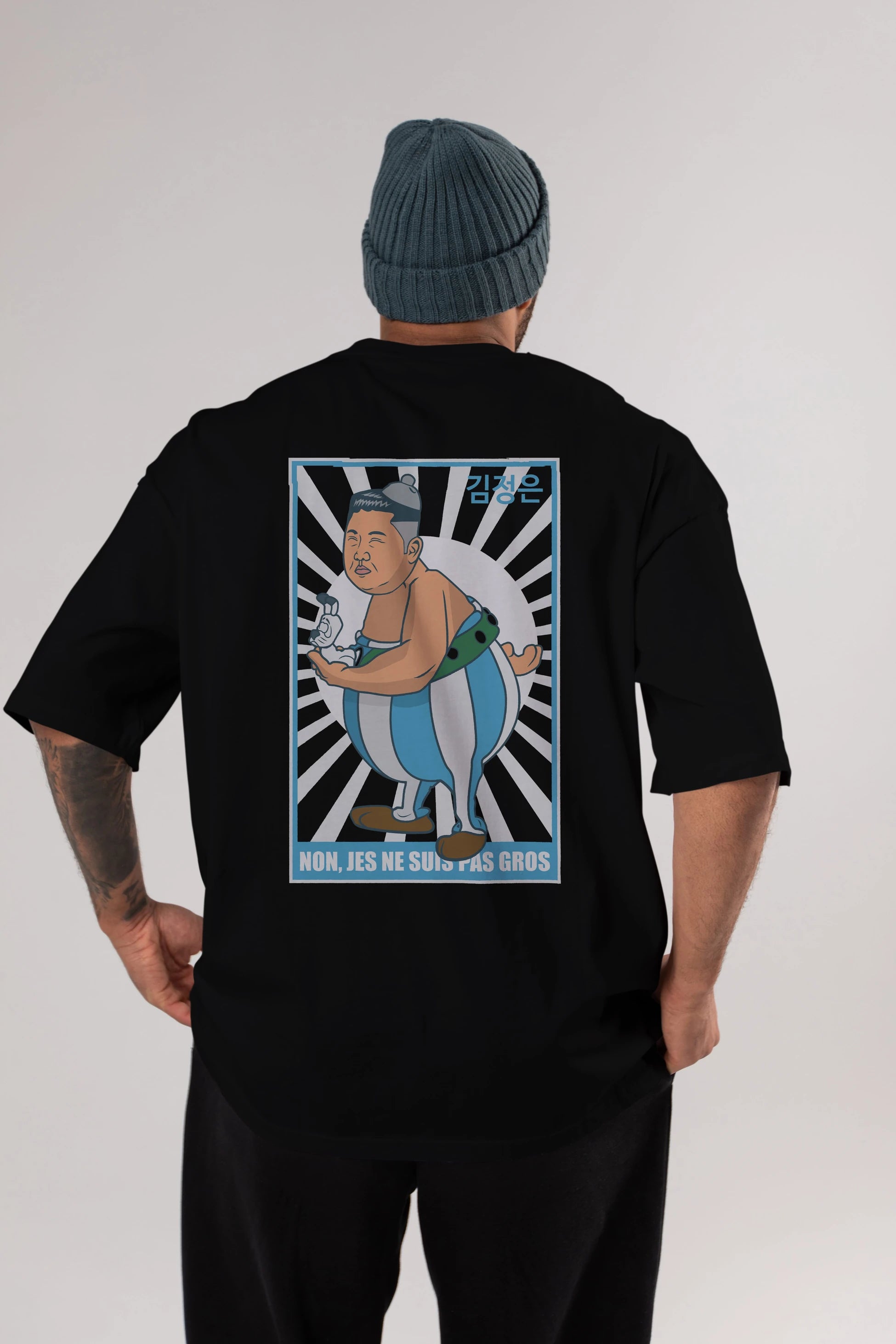 Obelix Jong Un Arka Baskılı Oversize t-shirt Erkek Kadın Unisex %100 Pamuk tişort