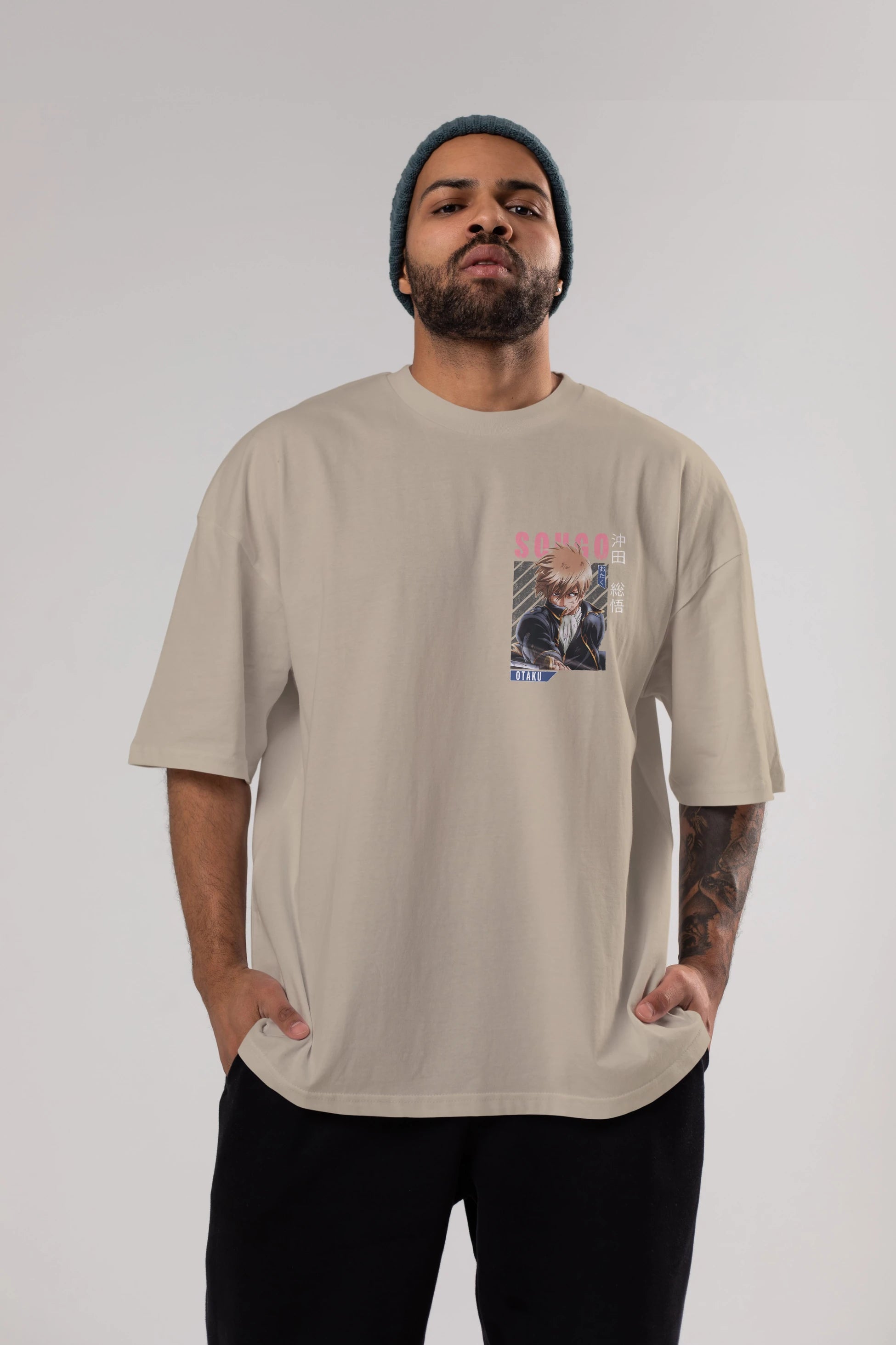Sougo Okita GINTAMA Ön Sol Baskılı Oversize t-shirt Erkek Kadın Unisex %100 Pamuk Bisiklet Yaka tişort