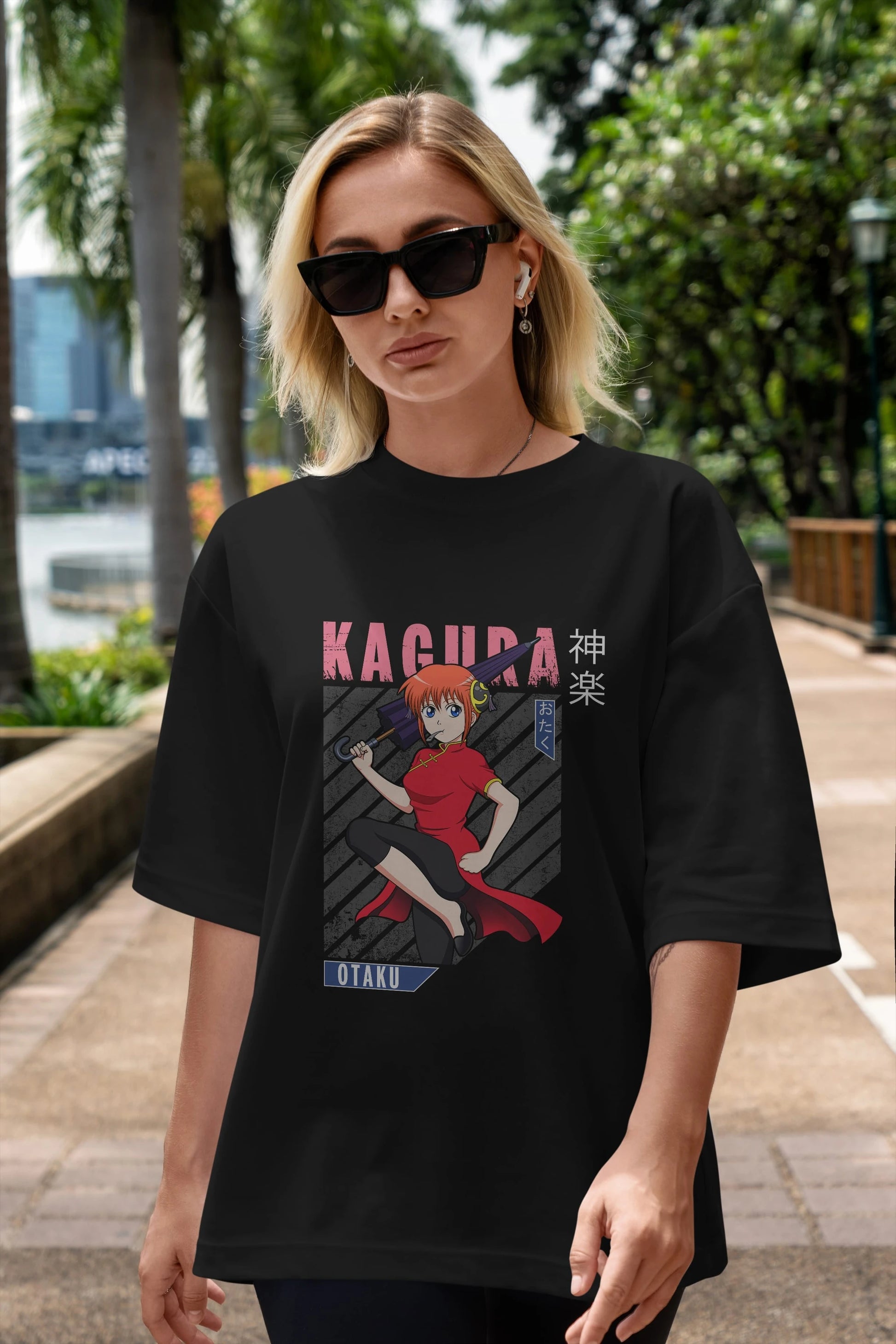 Kagura GINTAMA 1 Anime Ön Baskılı Oversize t-shirt %100 pamuk Erkek Kadın Unisex