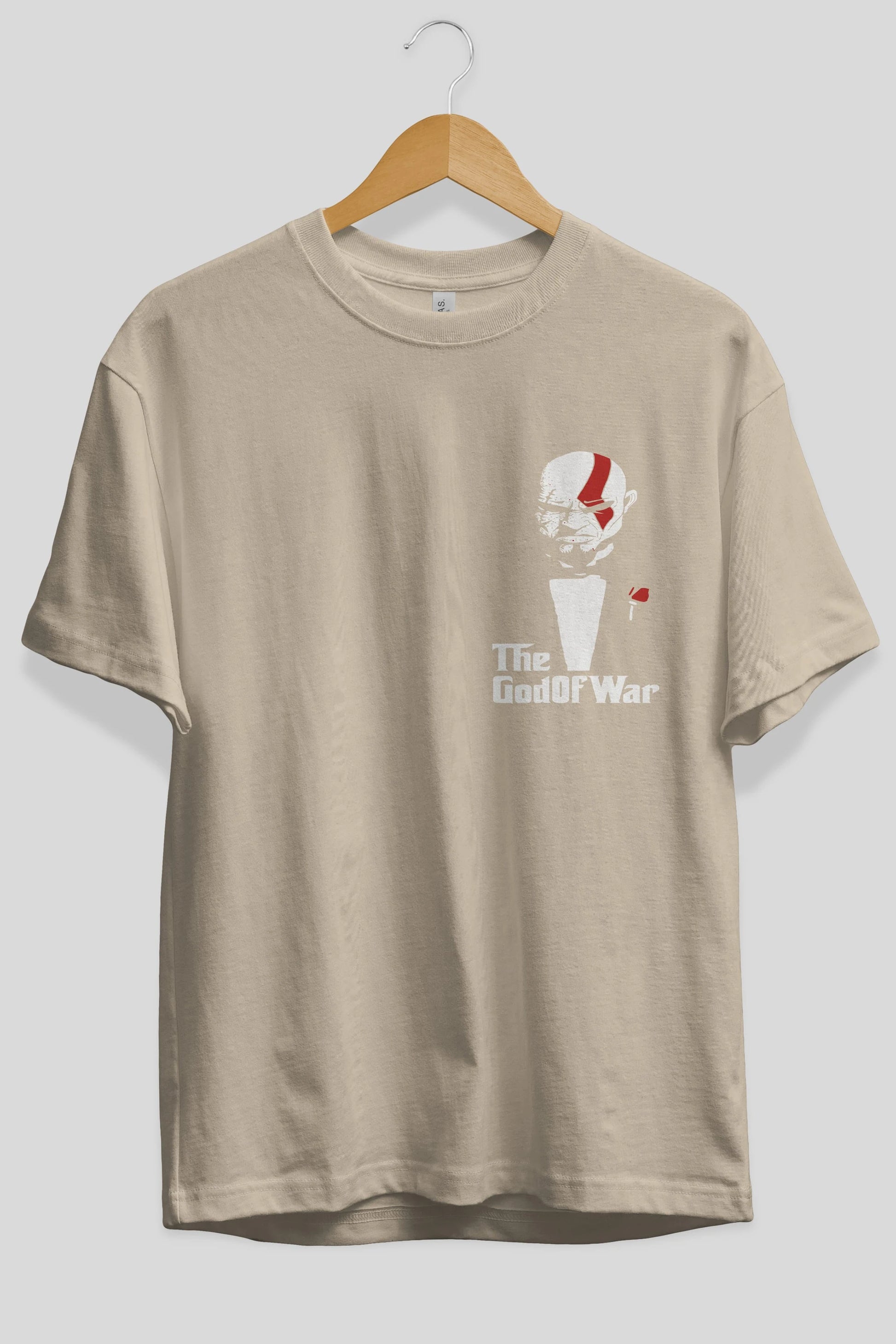 The God of War Ön Sol Baskılı Oversize t-shirt Erkek Kadın Unisex %100 Pamuk Bisiklet Yaka tişort