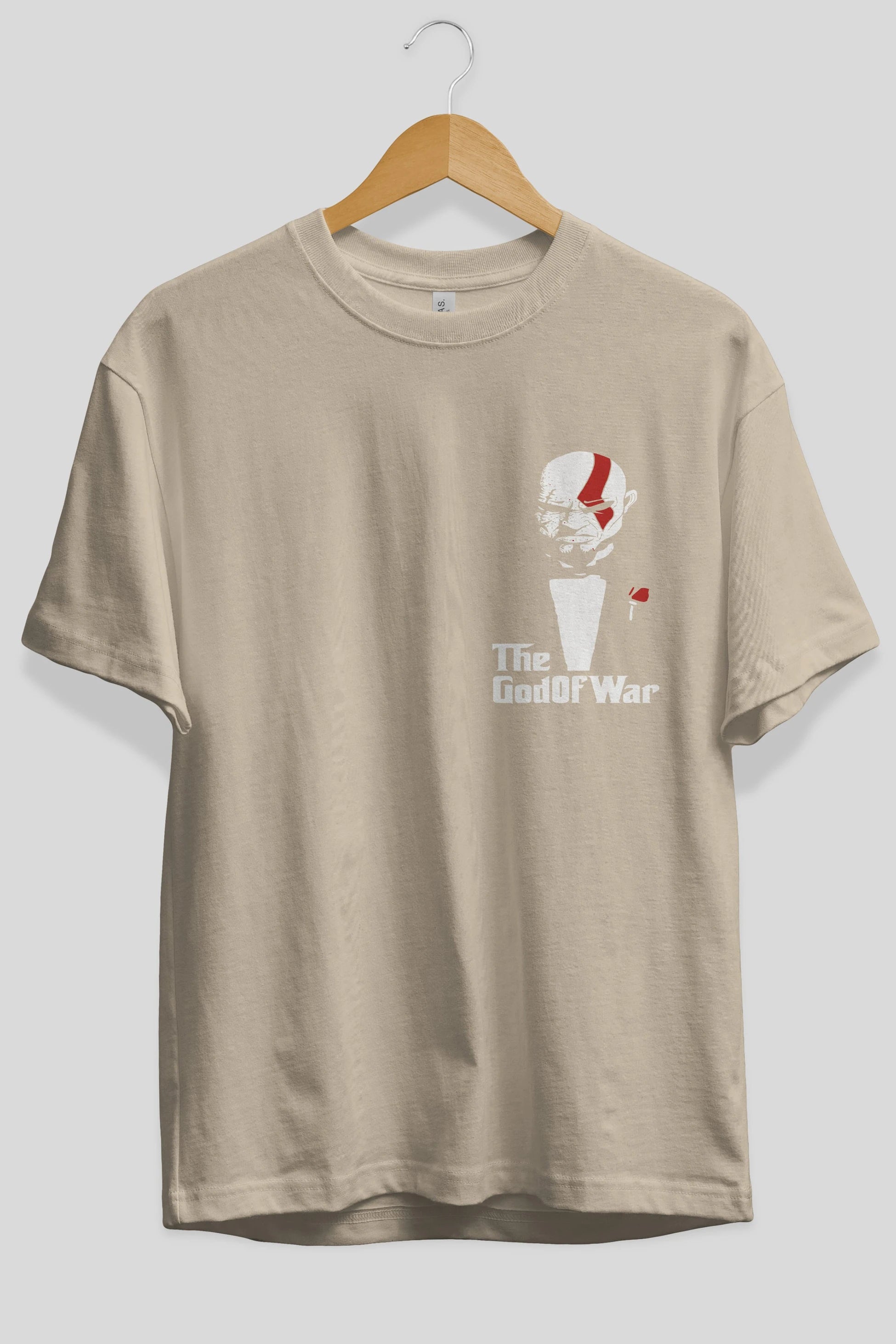 The God of War Ön Sol Baskılı Oversize t-shirt Erkek Kadın Unisex %100 Pamuk Bisiklet Yaka tişort