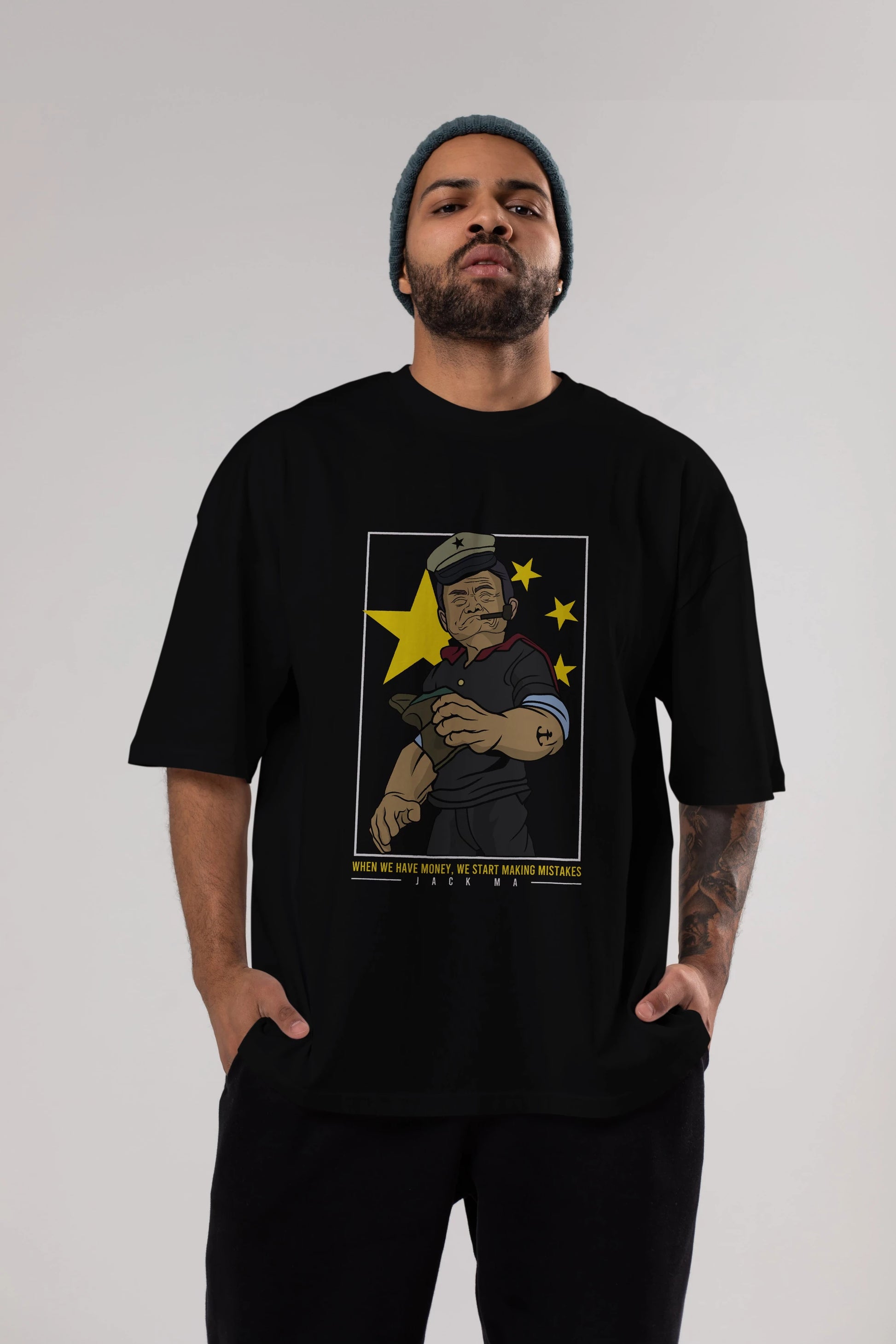 Popeye Jack Ma Ön Baskılı Oversize t-shirt Erkek Kadın Unisex %100 Pamuk tişort