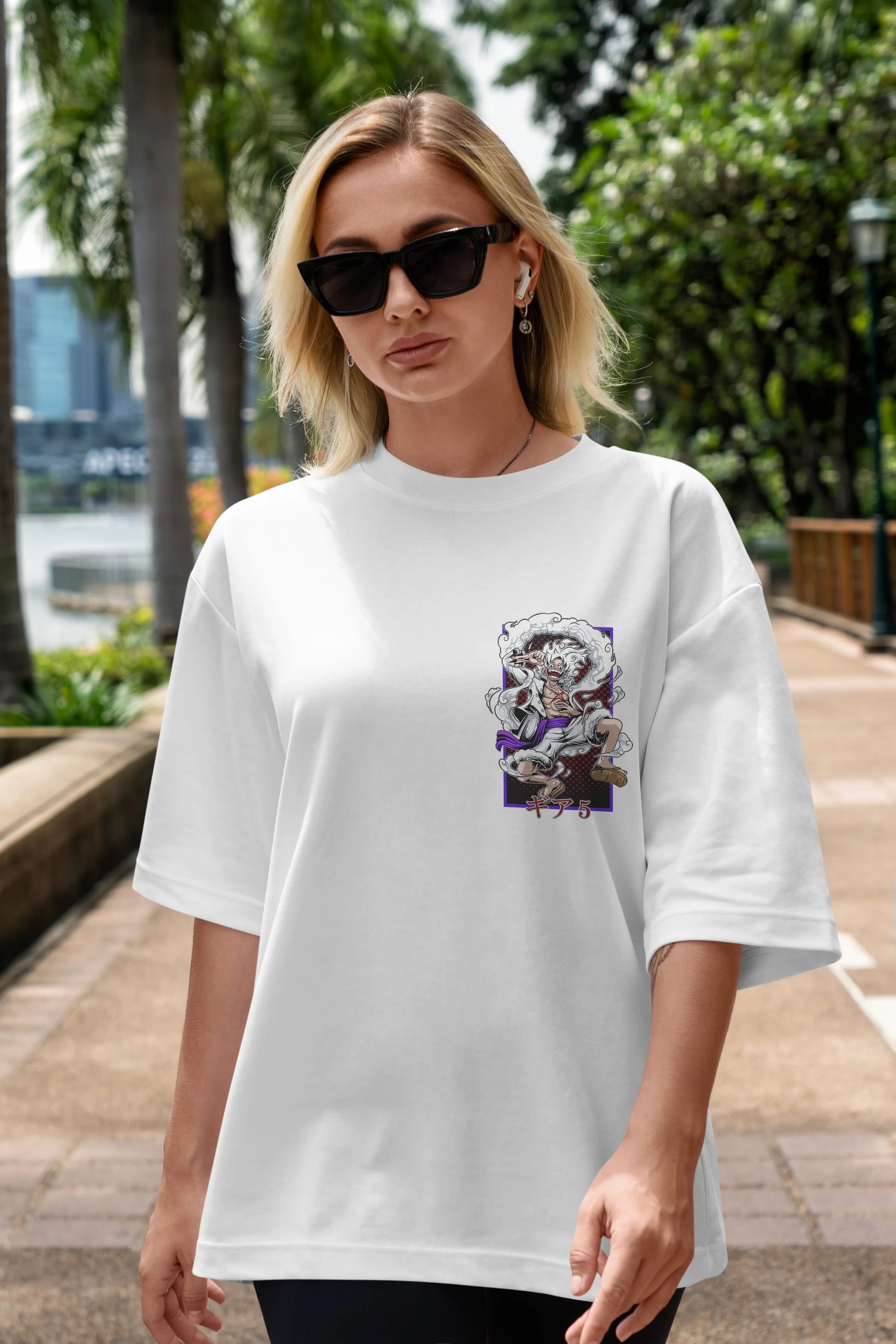 MONKEY D. LUFFY GEAR5 Ön Sol Baskılı Oversize t-shirt Erkek Kadın Unisex %100 Pamuk Bisiklet Yaka tişort
