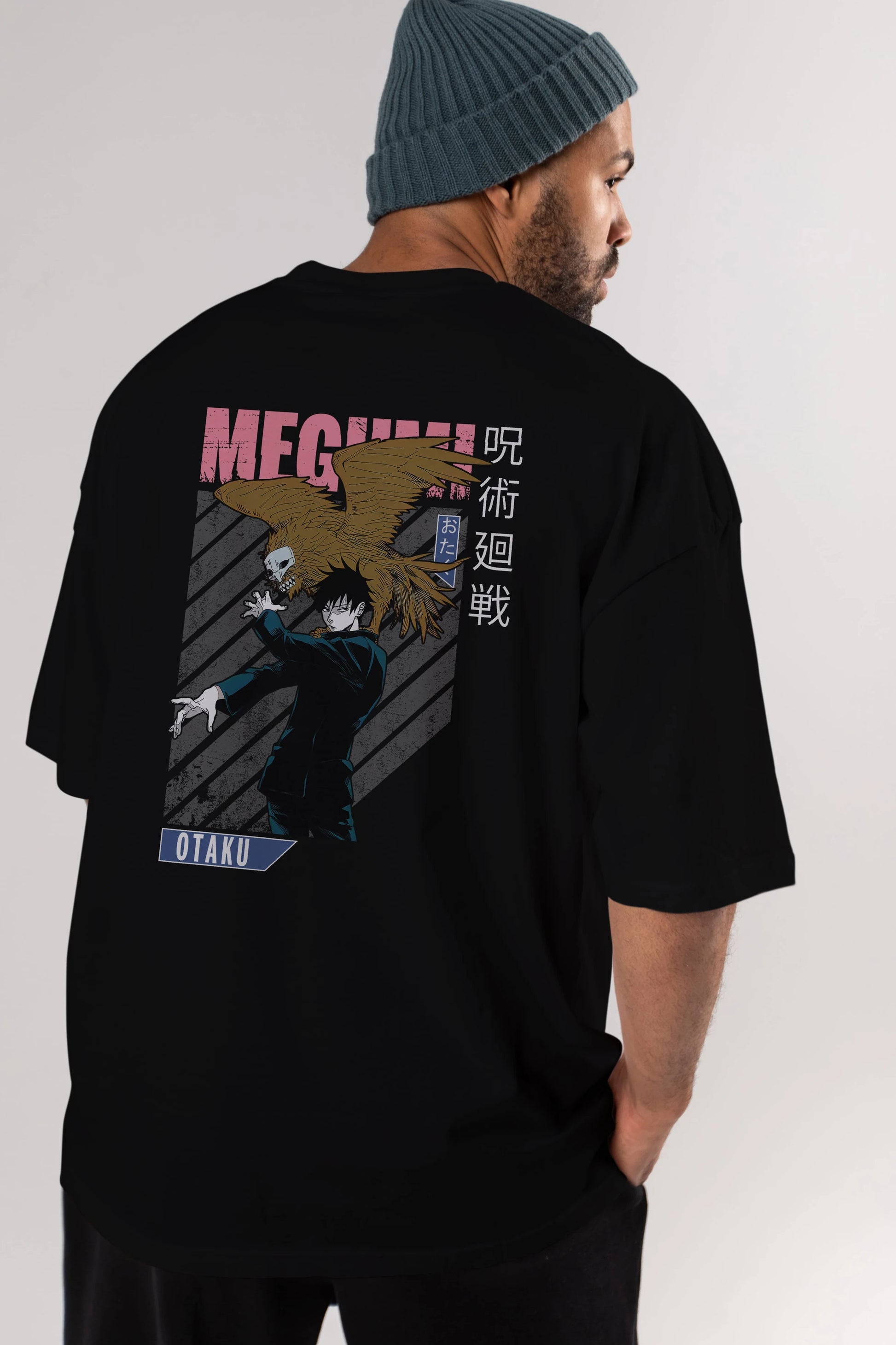 Megumi Fushiguro 2 Anime Arka Baskılı Oversize t-shirt Erkek Kadın Unisex