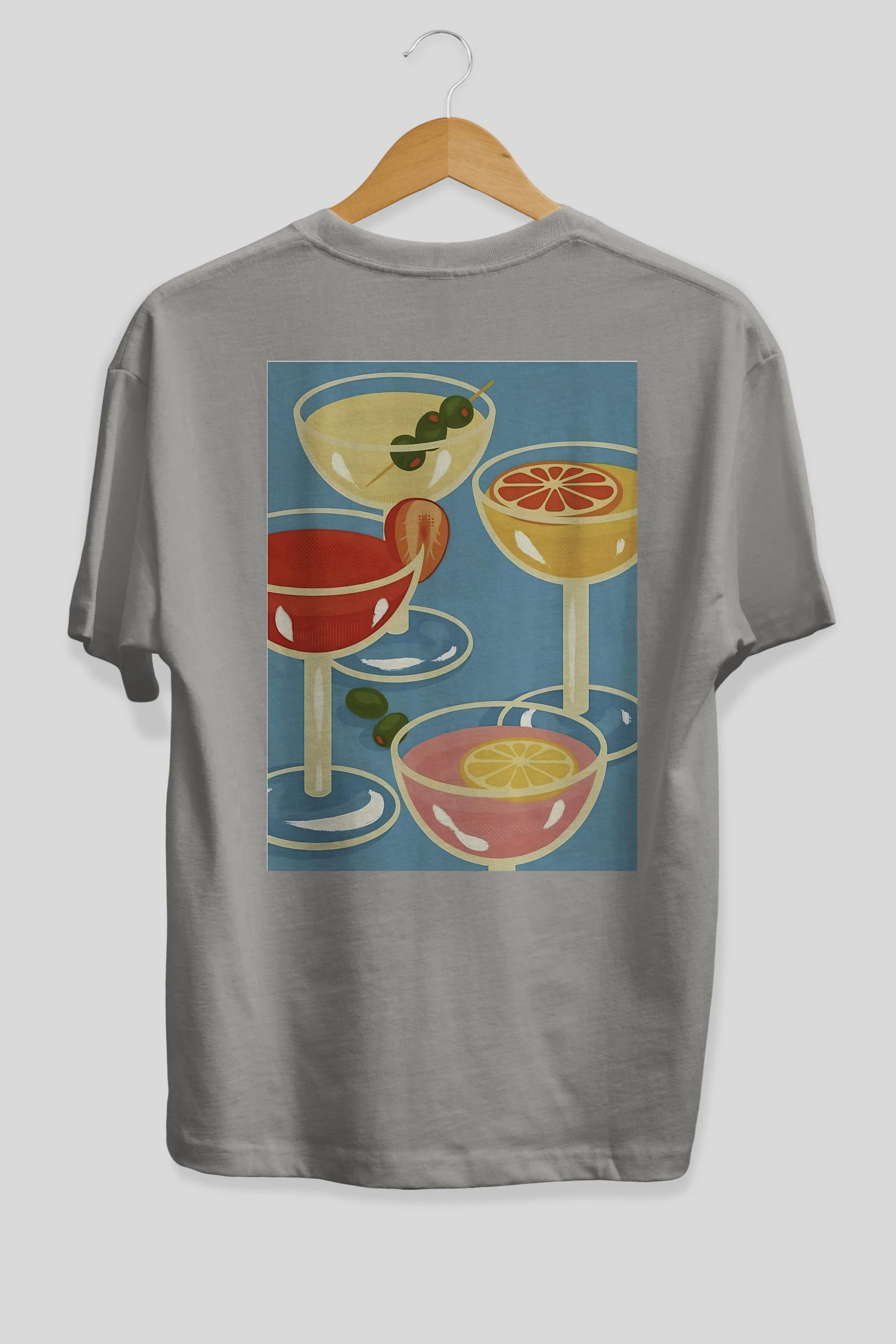 Cocktails Arka Baskılı Oversize t-shirt Erkek Kadın Unisex %100 Pamuk Bisiklet Yaka tişort