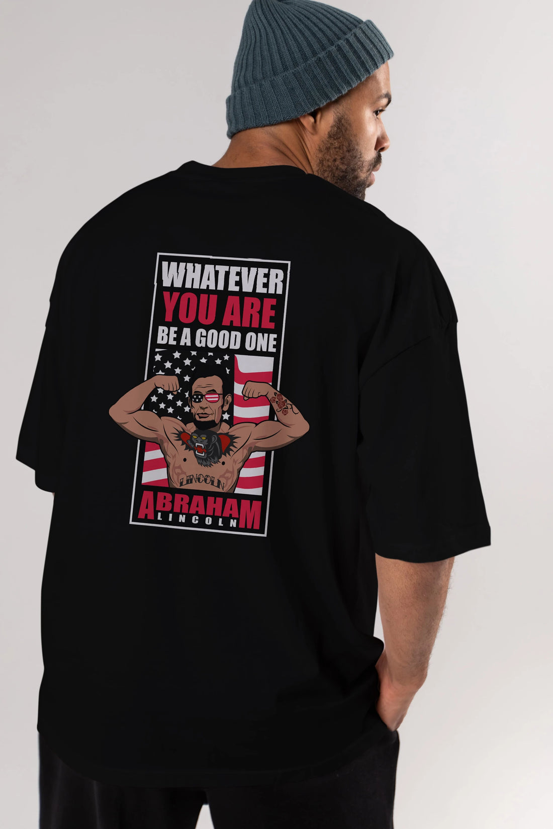 Lincoln Fighter Arka Baskılı Oversize t-shirt Erkek Kadın Unisex %100 Pamuk tişort