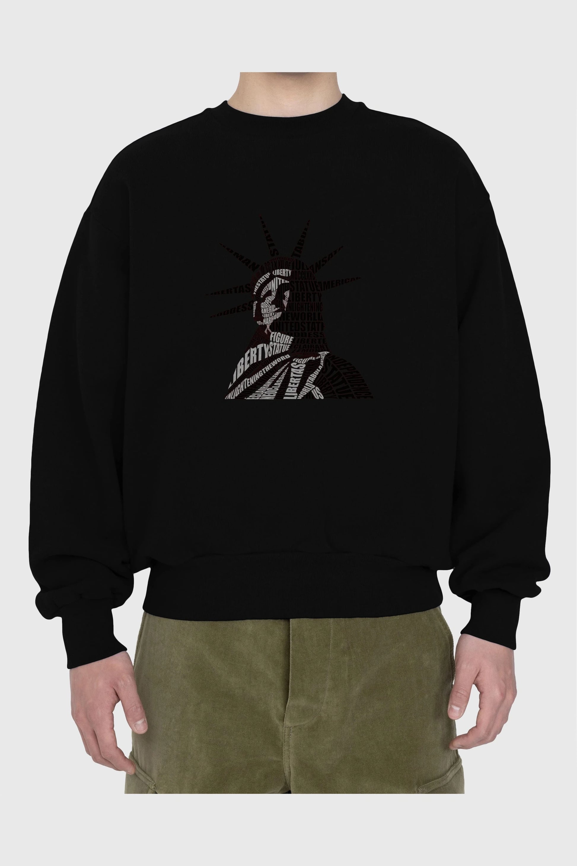 Liberty Statue Calligram Ön Baskılı Oversize Sweatshirt Erkek Kadın Unisex
