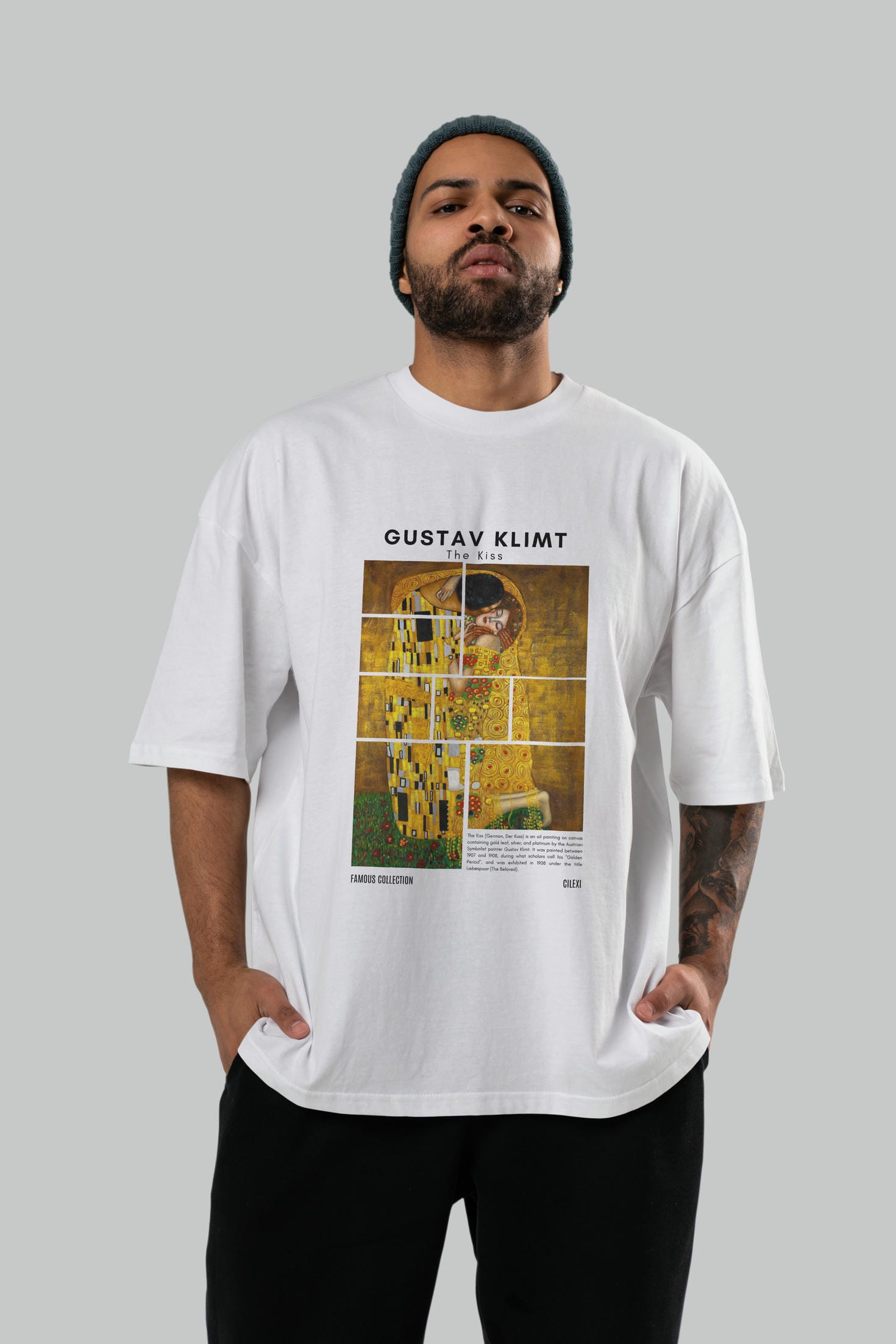 Gustav Klimt The Kiss ön Baskılı Oversize t-shirt Erkek Kadın Bisiklet Yaka Pamuk tişort