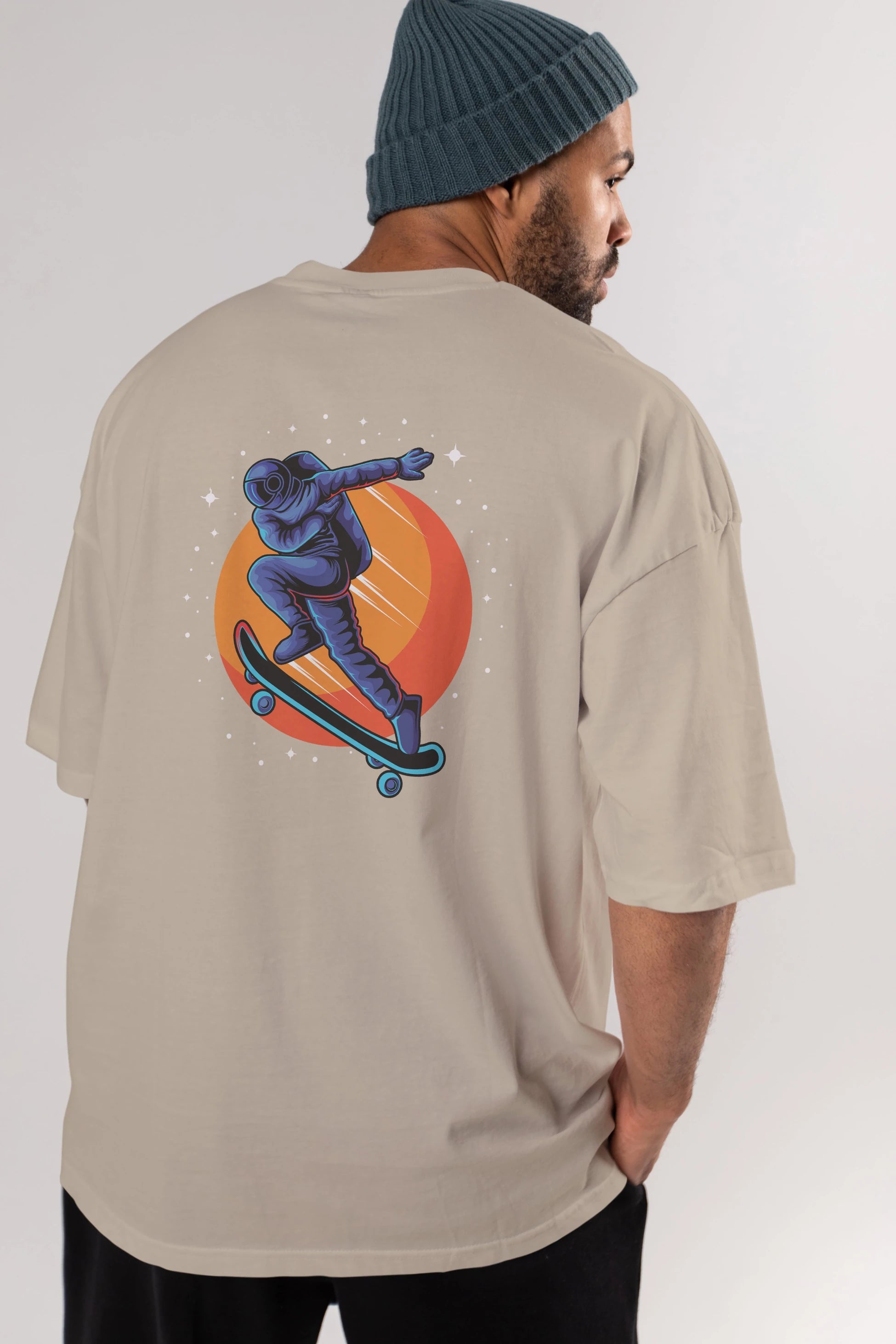 Astroskate Run Arka Baskılı Oversize t-shirt Erkek Kadın Unisex