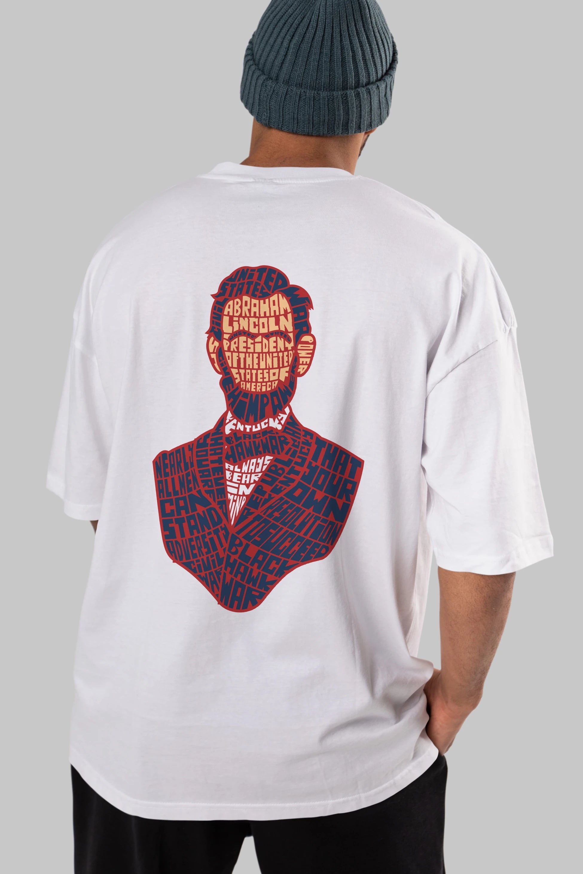 Abraham Lincoln Arka Baskılı Oversize t-shirt %100 pamuk Erkek Kadın Unisex