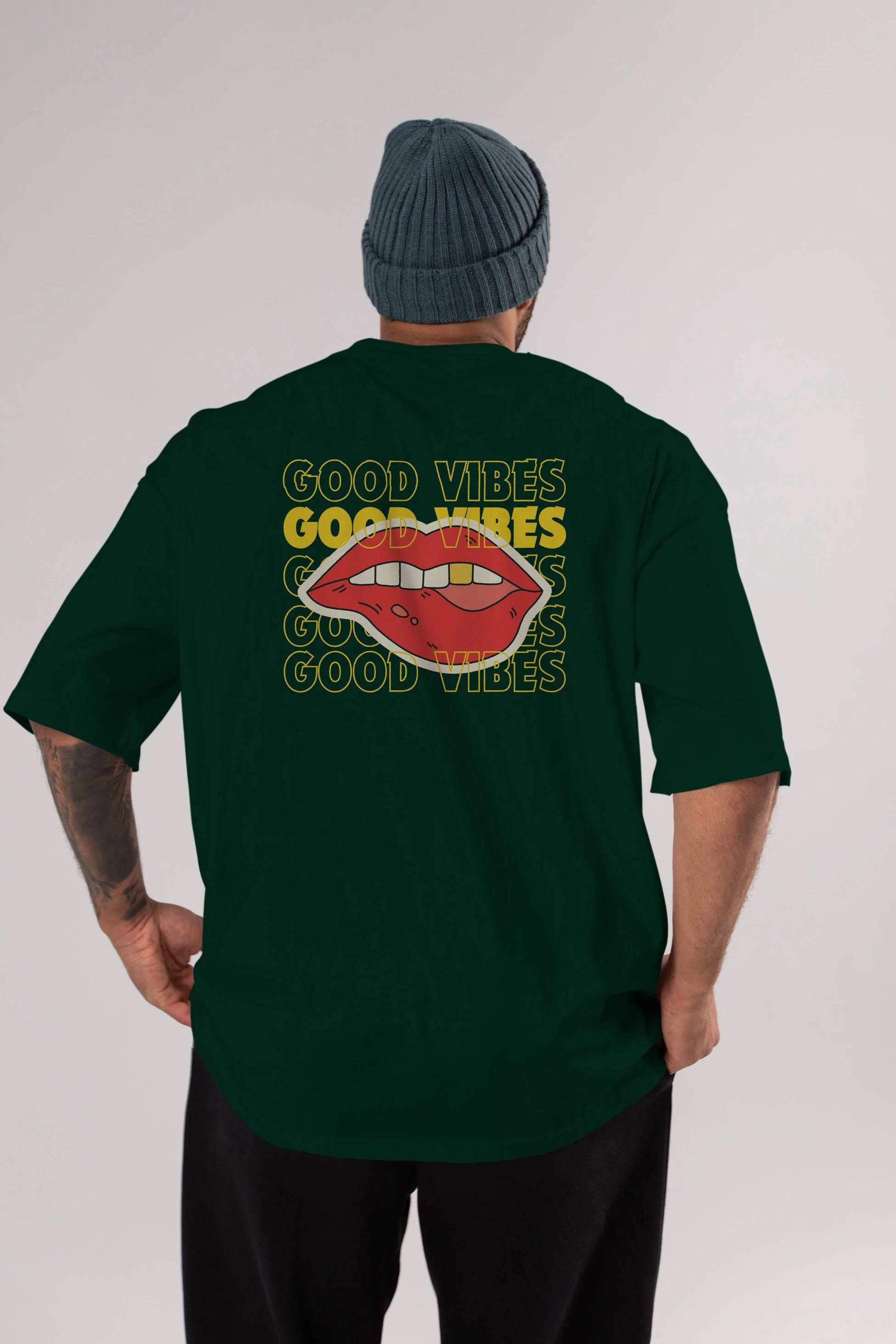 Good Vibes Yazılı 2 Arka Baskılı Oversize t-shirt Erkek Kadın Unisex