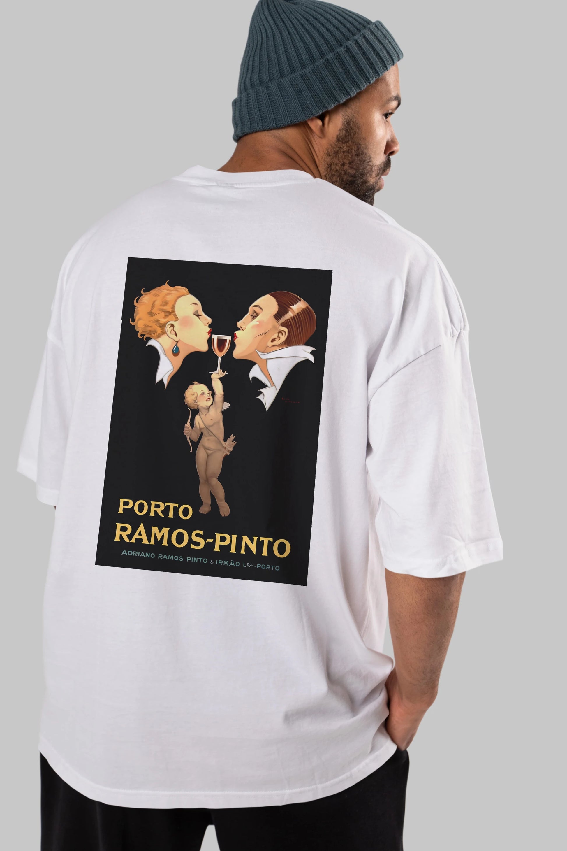 Porto Ramos Pinto Arka Baskılı Oversize t-shirt Erkek Kadın Unisex %100 Pamuk Bisiklet Yaka tişort