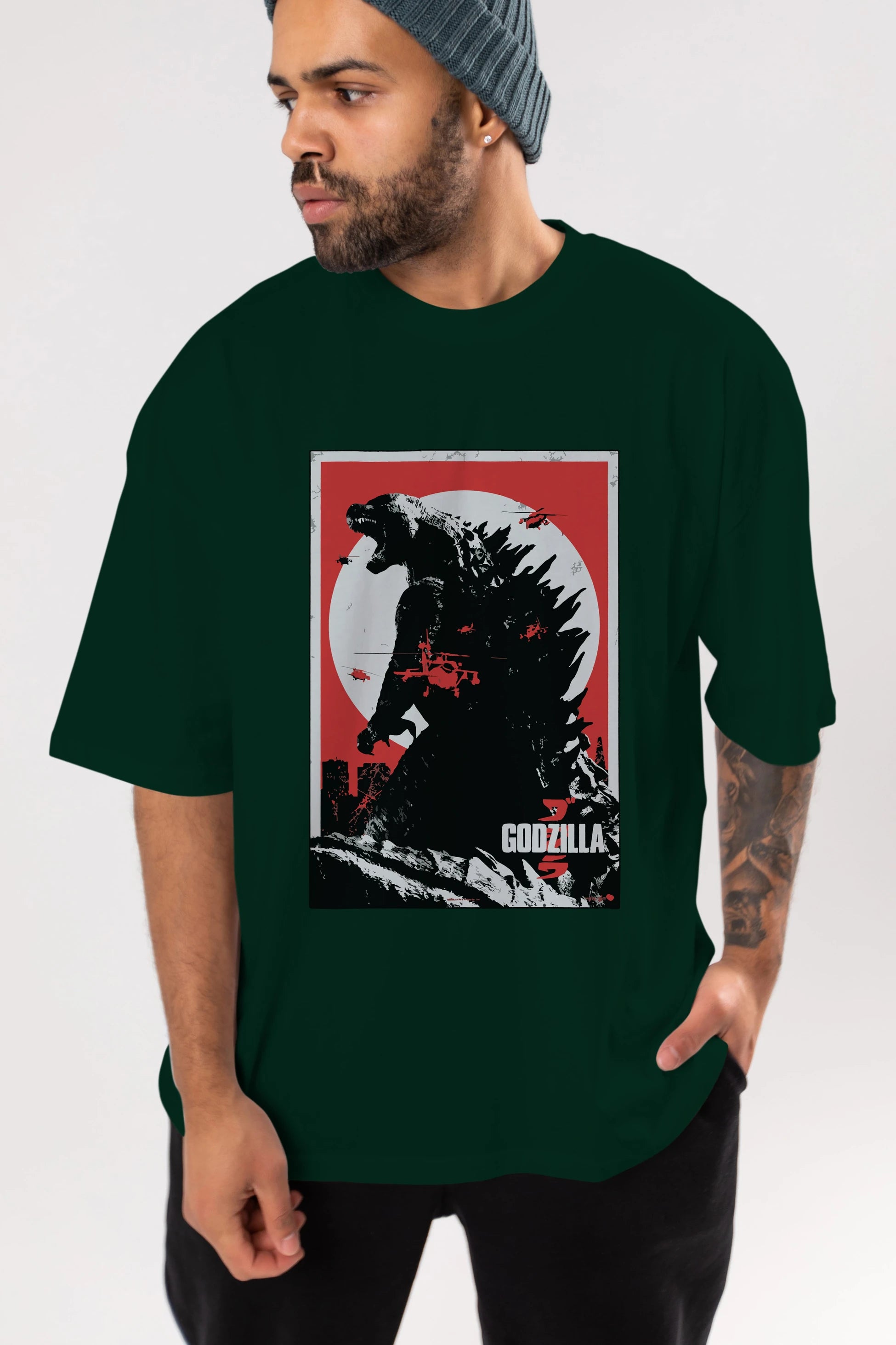 Godzilla (2) Ön Baskılı Oversize t-shirt Erkek Kadın Unisex %100 Pamuk Bisiklet Yaka tişort