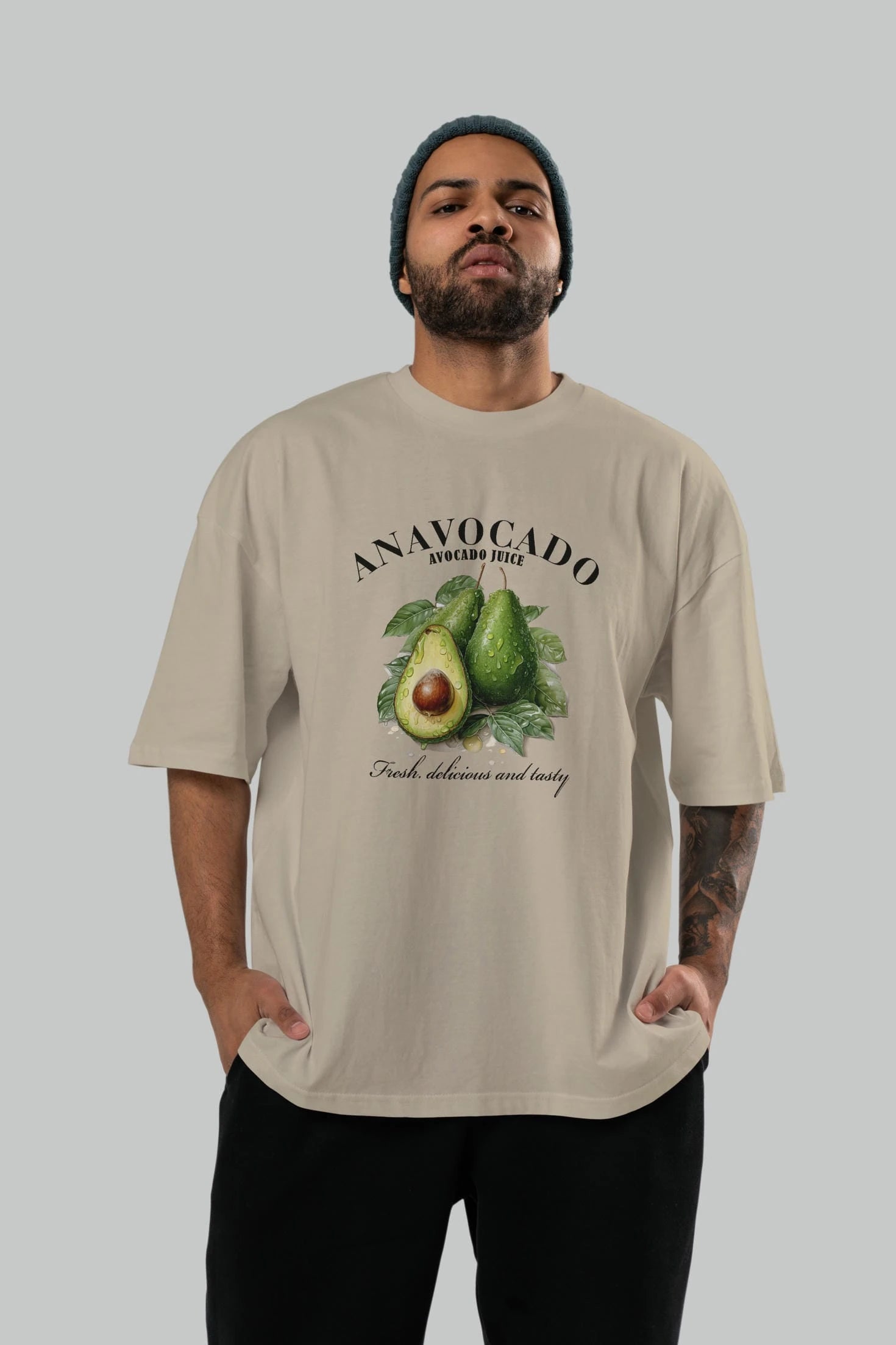 Avocado Avokado Ön Baskılı Oversize t-shirt Erkek Kadın Pamuk Bisiklet Yaka tişort