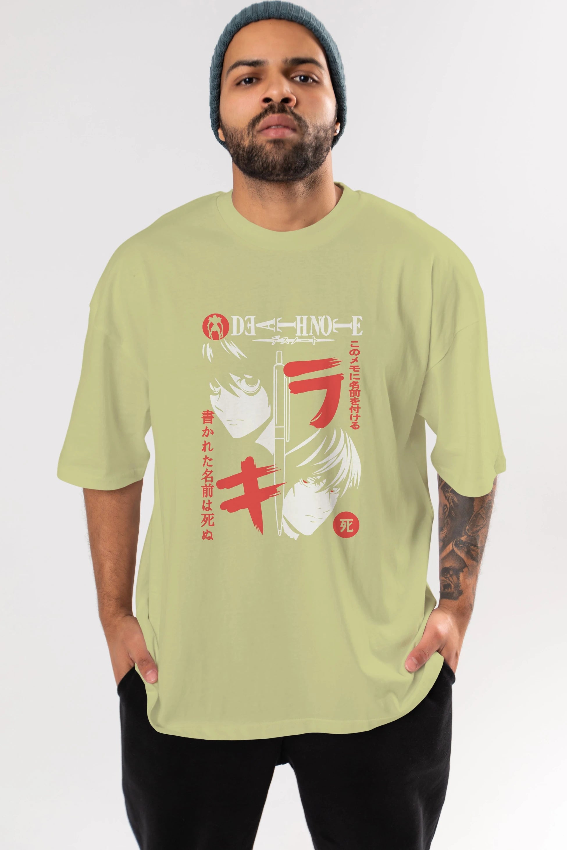 DEATHNOTE L vs KIRA Anime Ön Baskılı Oversize t-shirt %100 pamuk Erkek Kadın Unisex