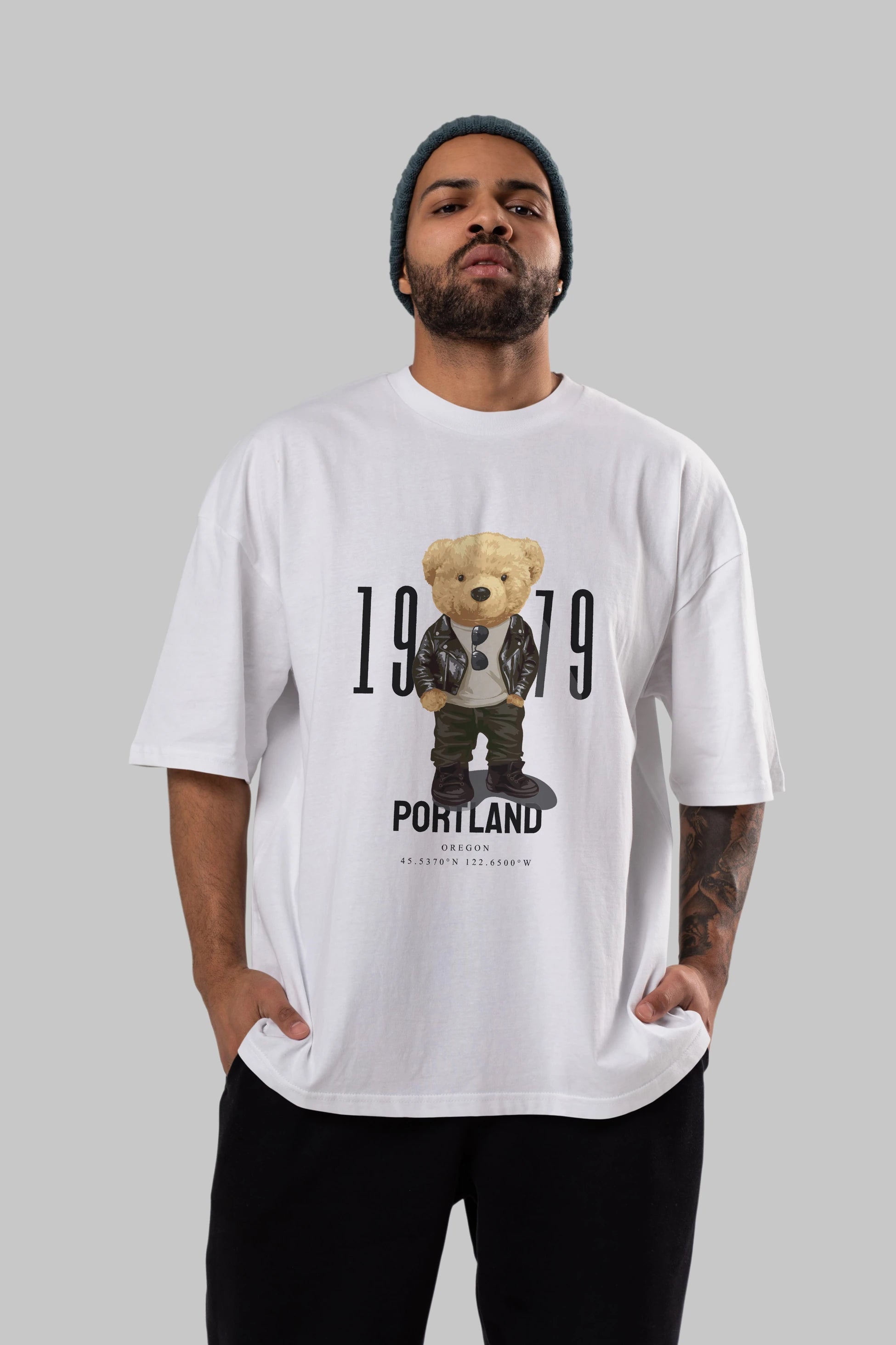 Teddy Bear Portland Ön Baskılı Oversize t-shirt Erkek Kadın Unisex %100 Pamuk